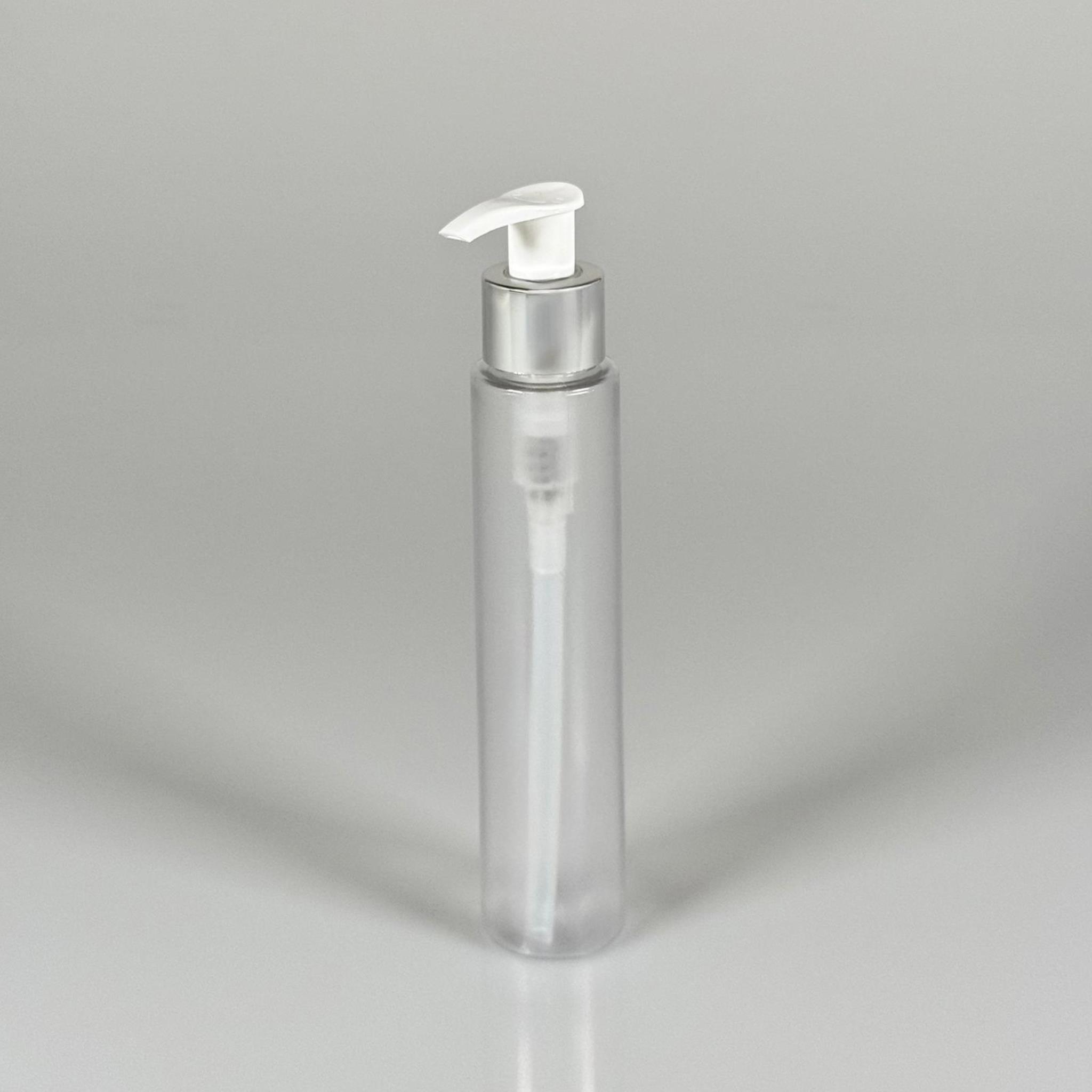 100 CC UZUN SİLİNDİR BUĞULU PET ŞİŞE (24 GR)  - GÜMÜŞ SABUN POMPALI - 100 ML BİBERİYE SUYU, LAVANTA YAĞI, SAÇ SERUM, TONİK VB İÇİN PLASTİK KOZMETİK AMBALAJLARI