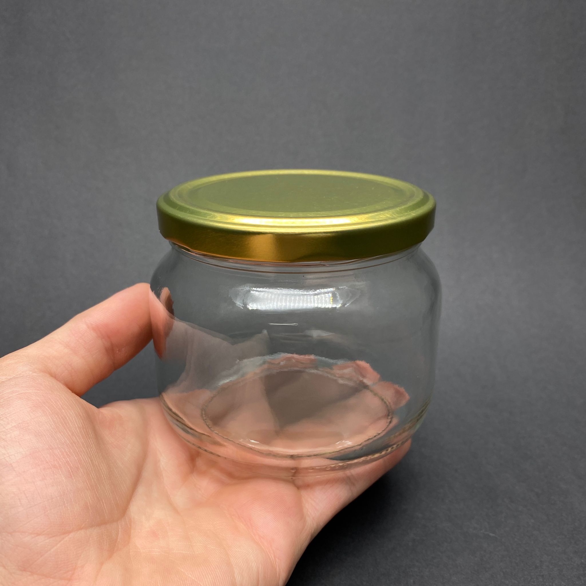 400 CC BASIK CAM KAVANOZ - GOLD METAL KAPAKLI - 400 ML CAM KAVANOZ - KESTANE ŞEKERİ KAVANOZU