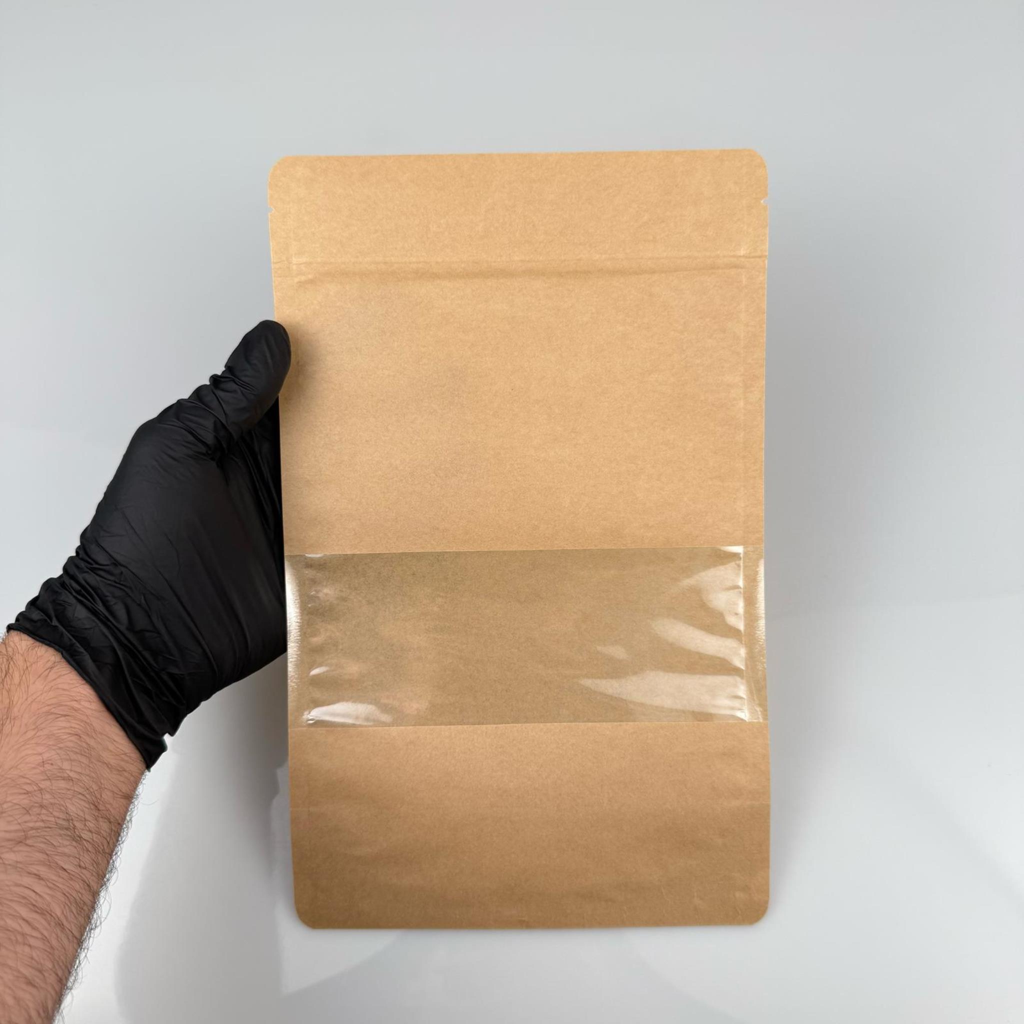 DOYPACK PENCERELİ - KRAFT AMBALAJ 18 X 29 CM - 750 GRAM - ÇEREZ, KURU KAHVE, KURUYEMİŞ, AKTAR VB İÇİN ÇITÇITLI KİLİTLİ KESE, KRAFT TORBA, ÇEREZLİK