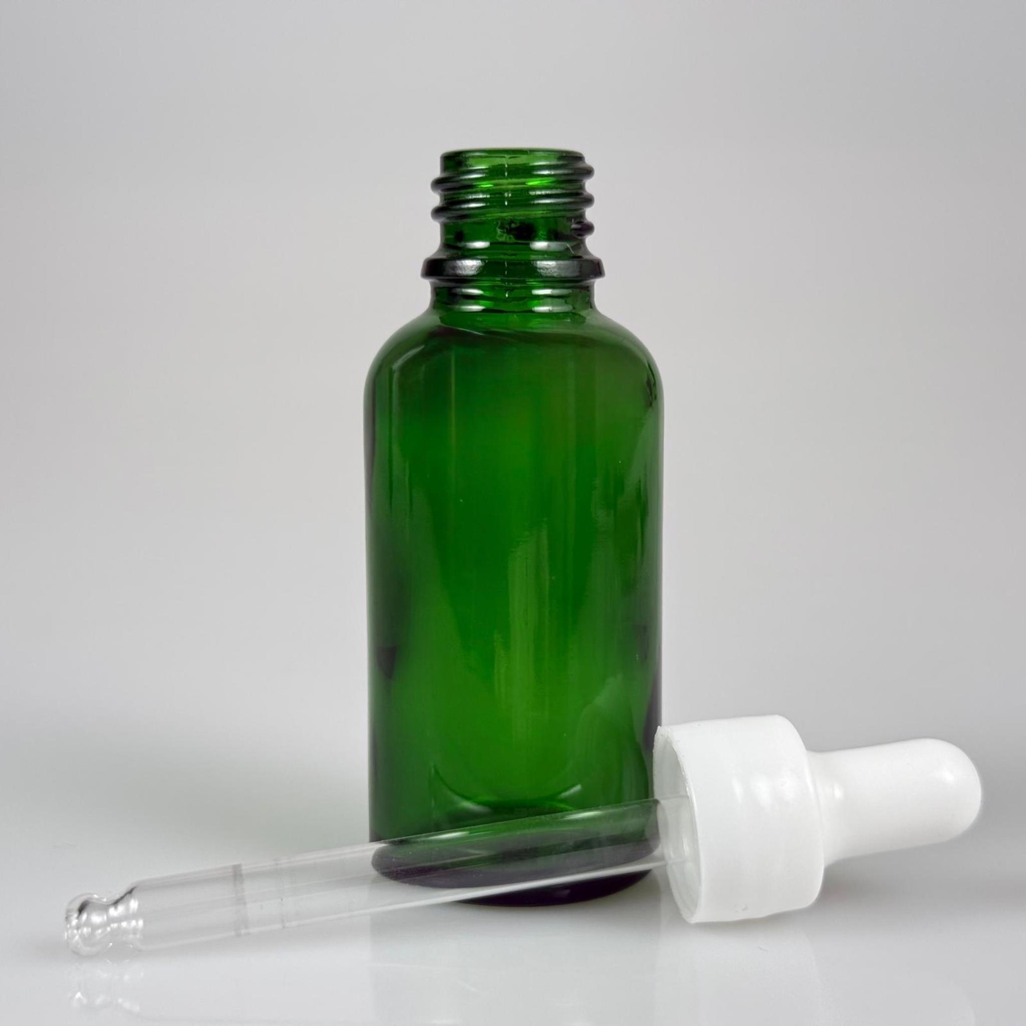 30 CC YEŞİL CAM DAMLALIKLI ŞİŞE - BEYAZ EMZİK + BEYAZ DÜZ KAPAK + CAM PİPET TAKIM - 30 ML YEŞİL DAMLALIKLI ŞİŞE SETİ