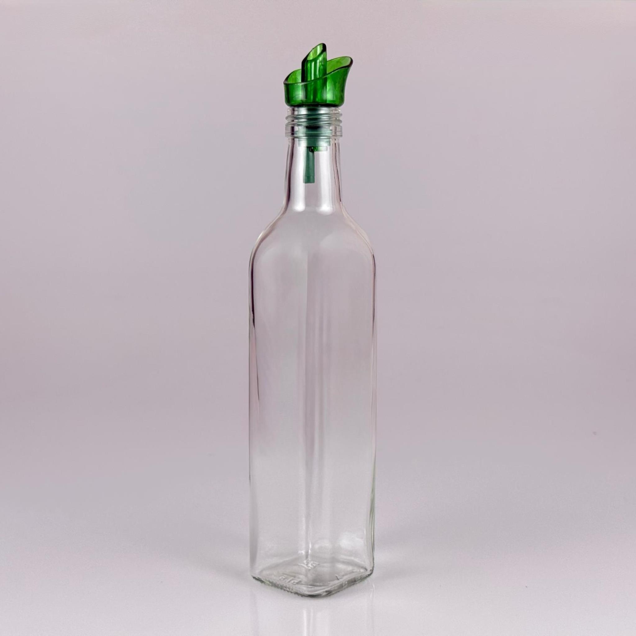 Akıtmaz Kapaklı Şık Cam Yağlık – Zeytinyağı ve Sirke İçin - Restoran Tipi 500 ML Şeffaf Maraska Kare Yağdanlık Açık Yeşil Akıtıcı Başlıklı