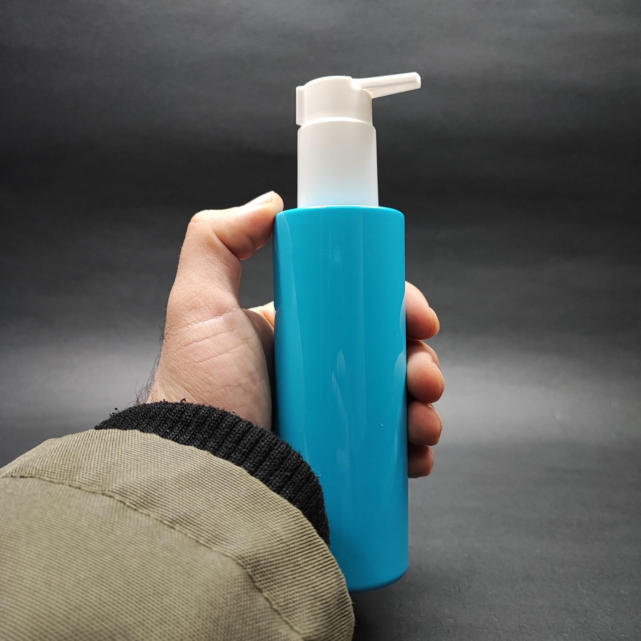 200 CC KÜT BOYUNLU UZUN SİLİNDİR PET ŞİŞE (24 GR) - BEYAZ XAVIER LOSYON POMPALI - 200 ML PLASTİK ŞİŞE - MAVİ