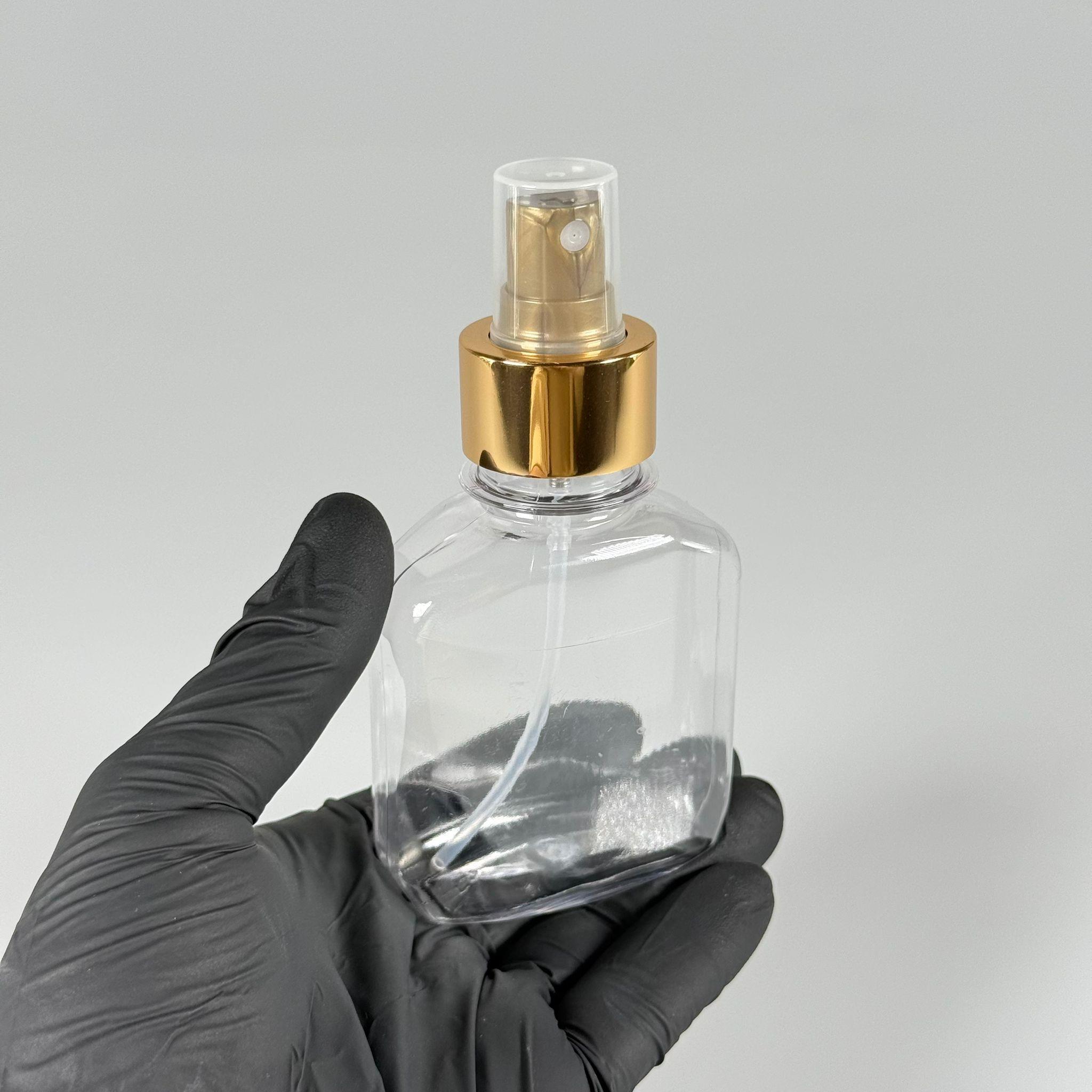 100 CC YASSI ŞEFFAF GOLD SPREYLİ PET ŞİŞE - 100 ML LÜKS SPREY ŞİŞE