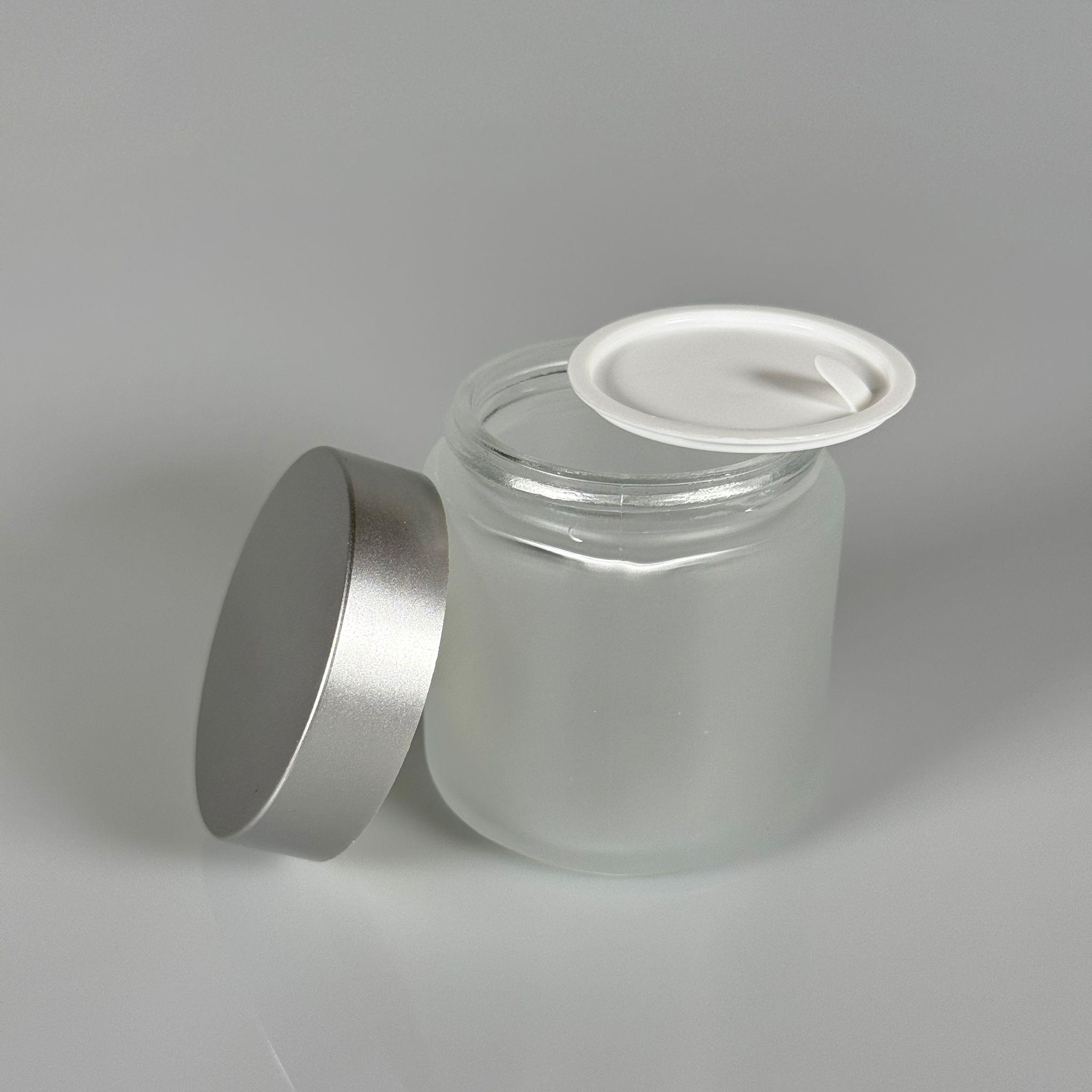 100 CC CAM BUZLU KREM KAVANOZU - GÜMÜŞ  KAPAKLI İÇ CONTALI - 100 ML BUZLU CAM KREM KAVANOZU - BUZLU MUM KAVANOZU