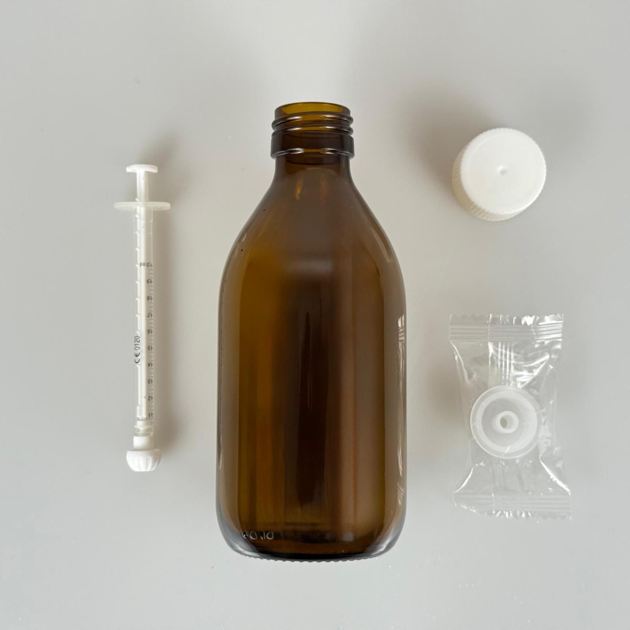 250 ML CAM ECZA ŞİŞESİ + 1 ML DOZAJ PİPETİ + DOZAJ TIPASI + CONTALI PLASTİK KAPAK TAKIM