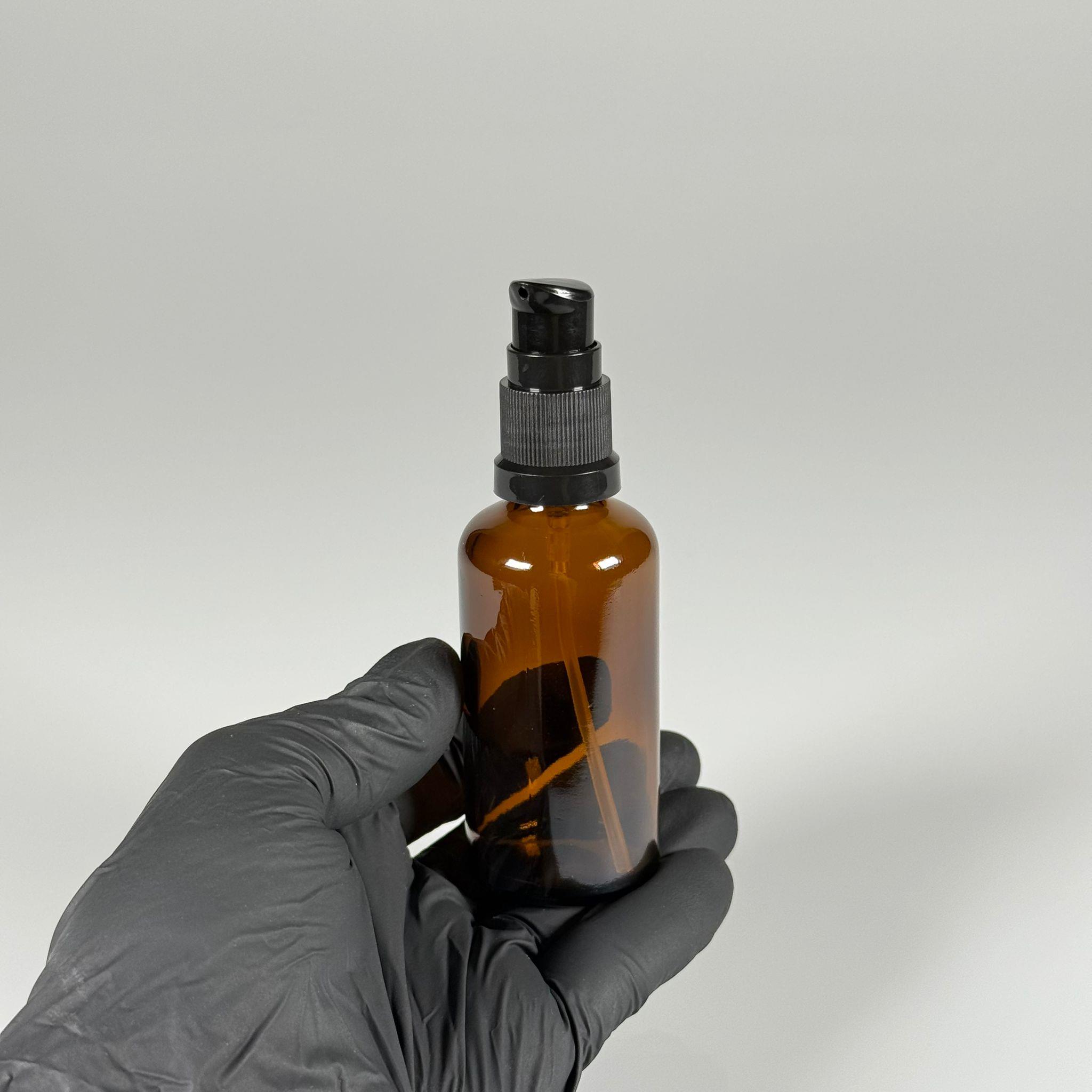 50 CC AMBER CAM ŞİŞE - SIZDIRMAZ ETEKLİ SİYAH LOSYON POMPALI TAKIM - 50 ML LOSYON ŞİŞESİ - YAĞ, KREM GİBİ YOĞUN KIVAMLI SIVILAR İÇİN CAM AMBALAJ