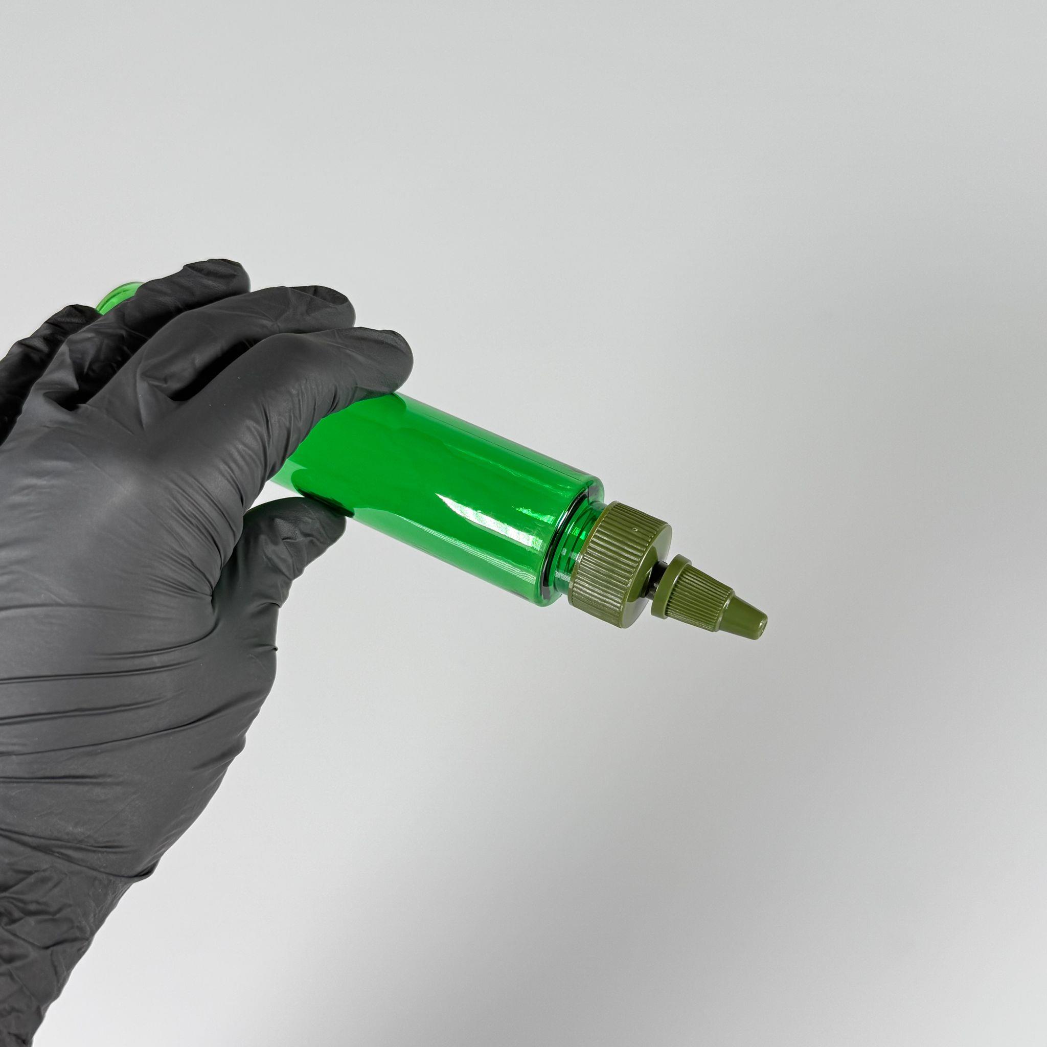 100 CC UZUN SİLİNDİR YEŞİL PET ŞİŞE (24 GR)  - YEŞİL TWİST SİVRİ ASANSÖR AKITICI KAPAKLI - 100 ML BİBERİYE SUYU, LAVANTA YAĞI, SAÇ SERUM, TONİK VB İÇİN PLASTİK KOZMETİK AMBALAJLARI
