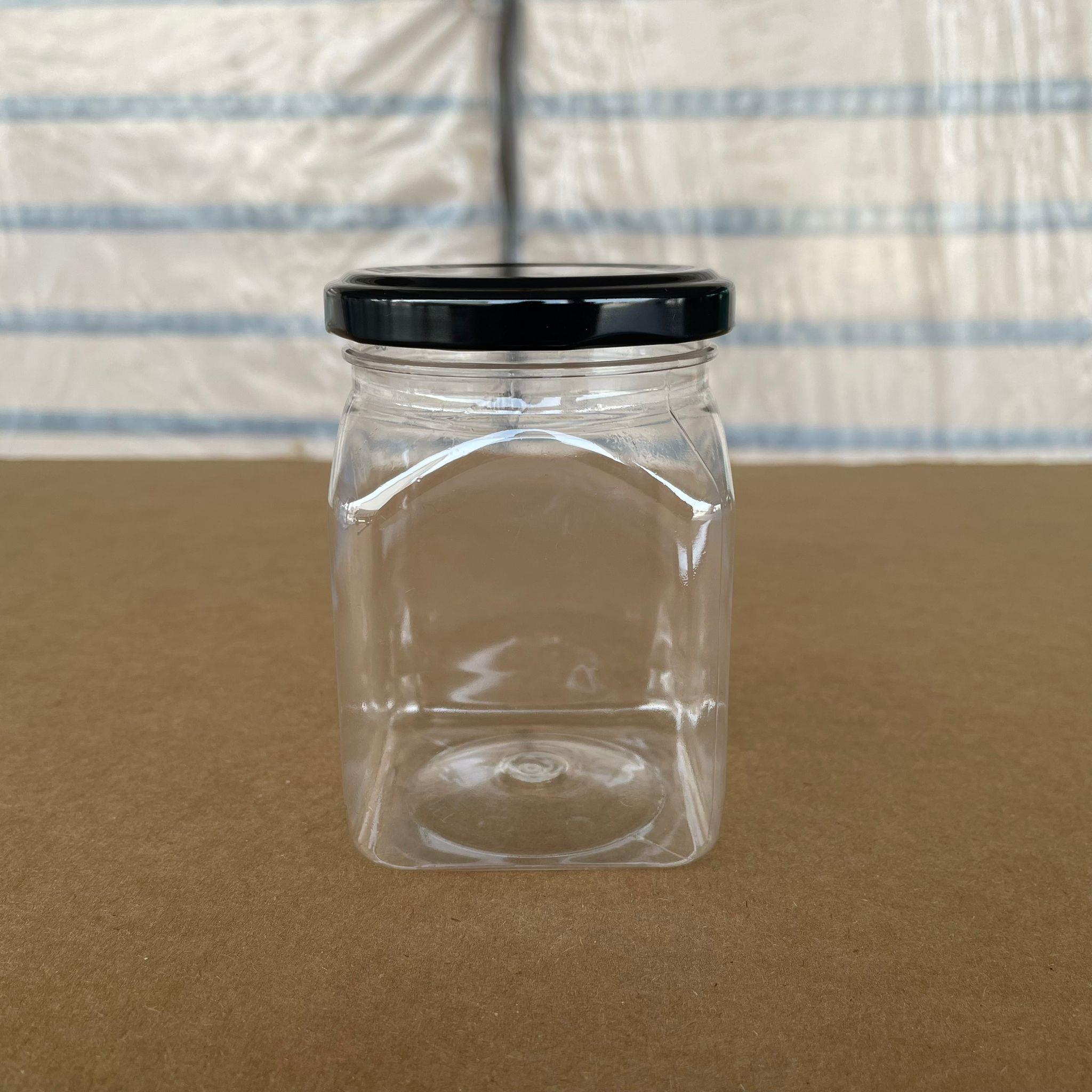 250 CC KARE PET KAVANOZ - SİYAH METAL KAPAKLI - 250 ML PLASTİK KAVANOZ
