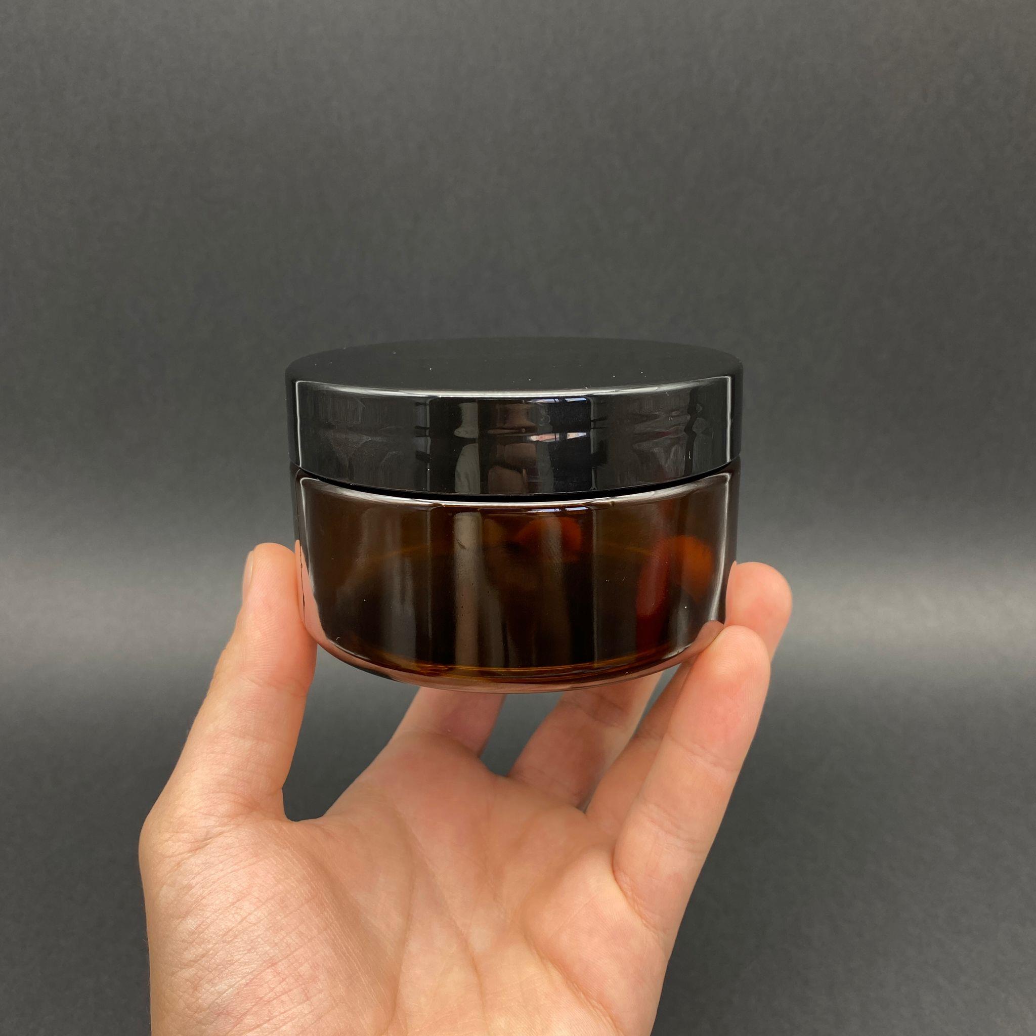 200 CC SERT PLASTİK AMBER KAVANOZ - SİYAH KAPAKLI - 200 ML KAHVERENGİ KAVANOZ