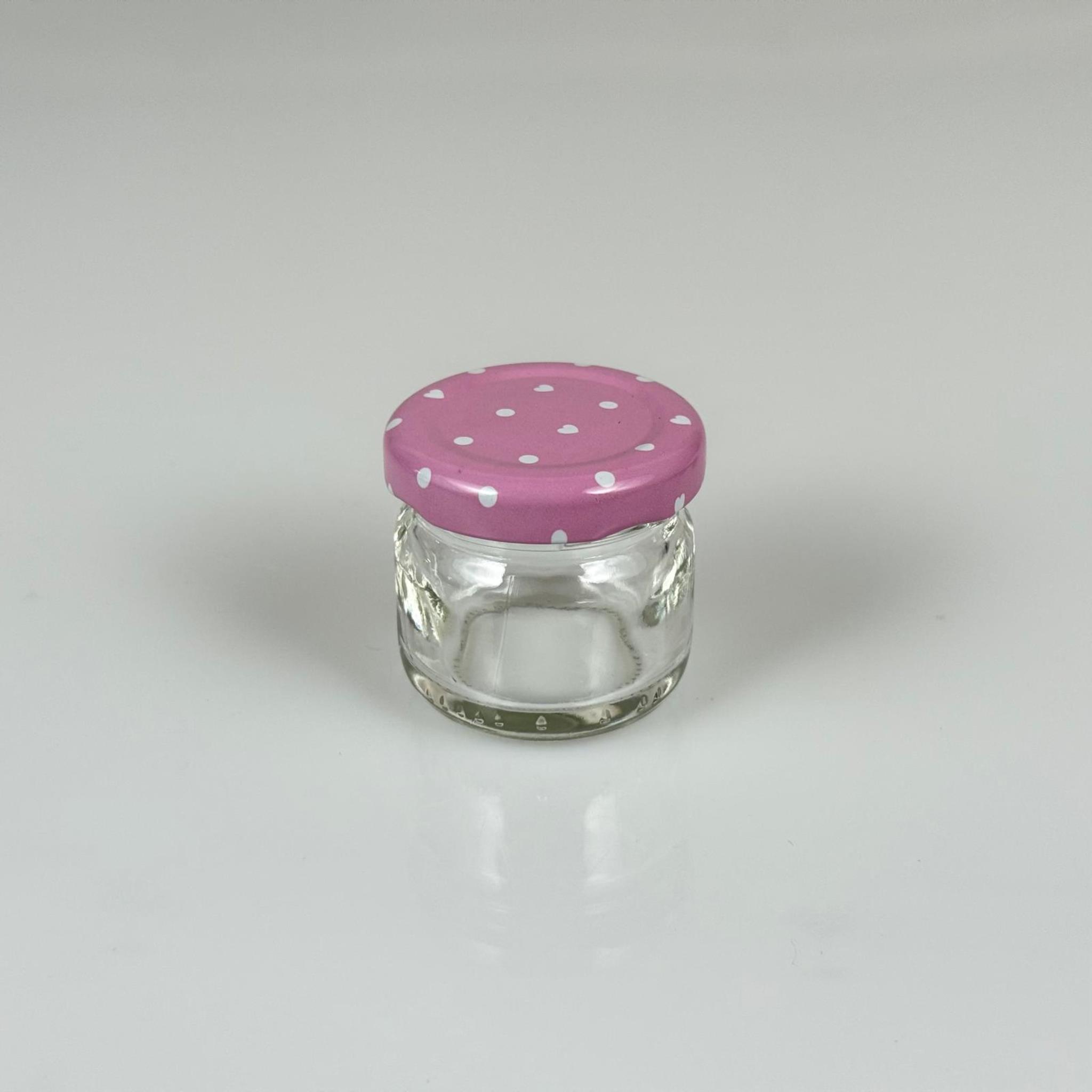 29 CC CAM KAVANOZ - PEMBE METAL KAPAKLI - 29 ML CAM KAVANOZ