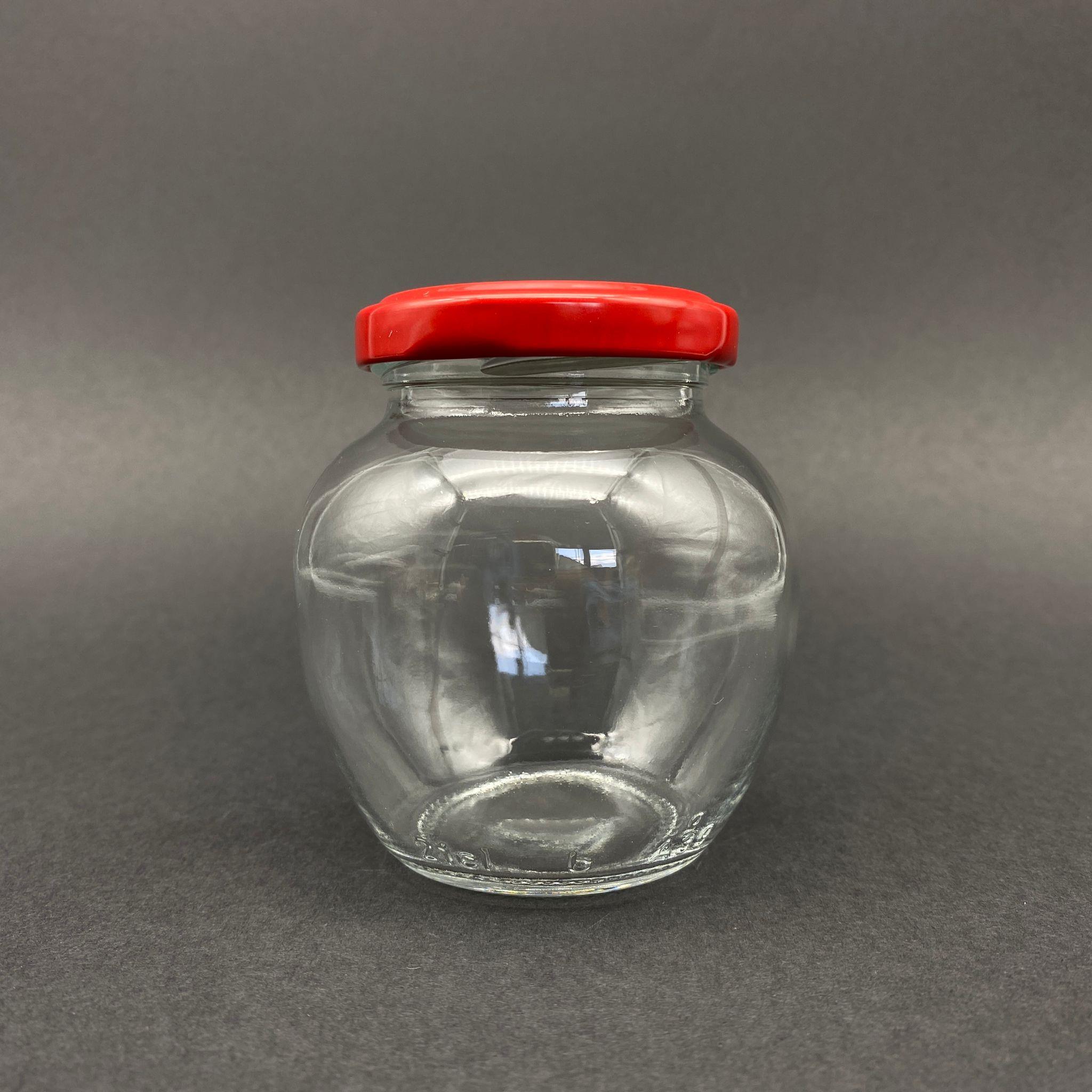 210 CC YUMURTA KAVANOZ - KIRMIZI METAL KAPAKLI - 210 ML OVAL TİP CAM KAVANOZ