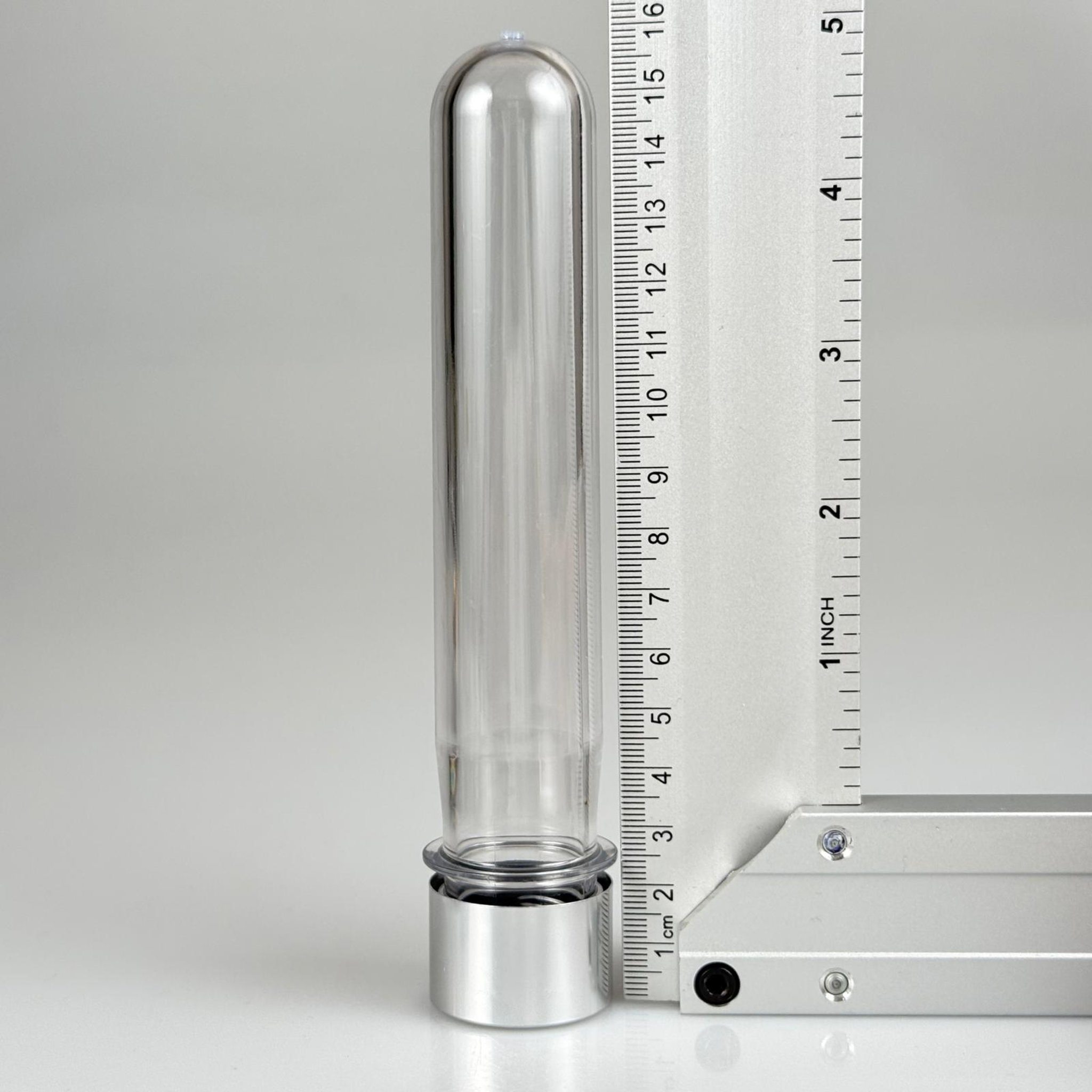 16 CM TÜP - 45 CC PET ŞİŞE + ALÜMİNYUM KAPLAMALI GÜMÜŞ KAPAKLI + KÖR TIPALI TAKIM - VANİLYA ÇUBUĞU, BAHARAT, DENEY TÜPÜ, AYAKKABI BAĞCIĞI VB İÇİN PLASTİK TÜP