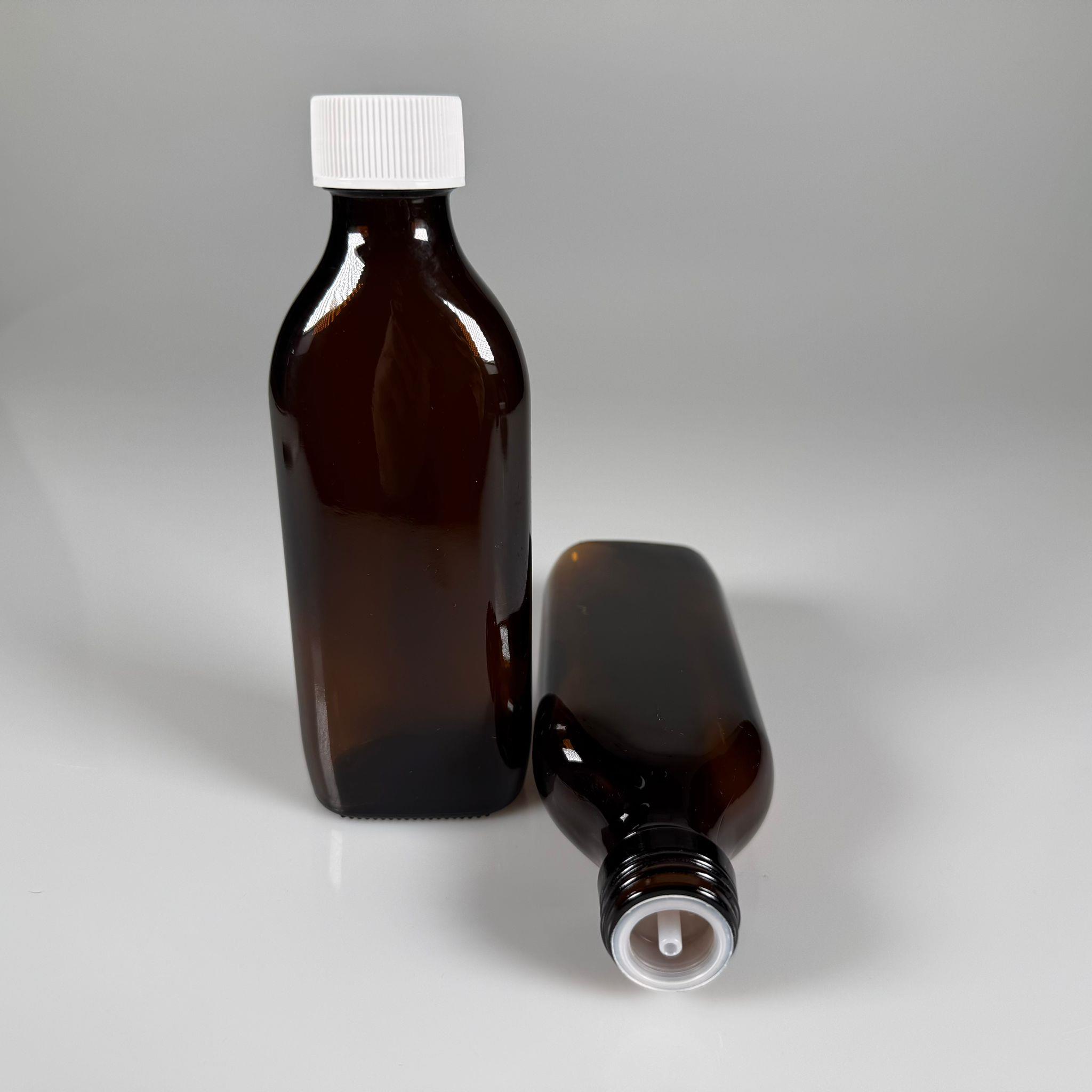 150 ML YASSI DOLUMU KOLAY, GENİŞ AĞIZLI İÇTEN DAMLALIKLI ŞİŞE (28 MM AĞIZ)  - 150 CC BEYAZ CONTALI KAPAKLI İÇTEN DAMLALIKLI CAM ECZA ŞİŞESİ - AMBER KAHVERENGİ