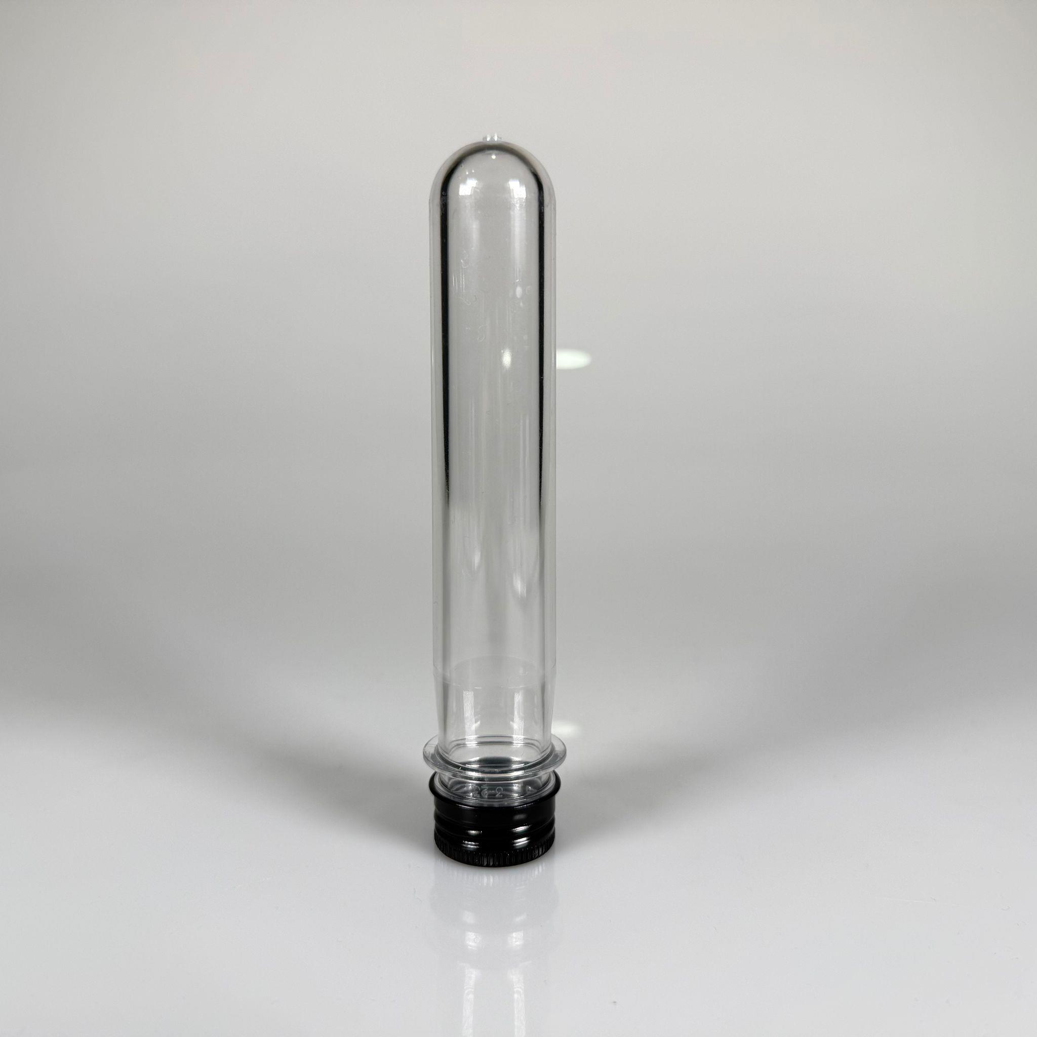 16 CM TÜP - 45 CC UZUN KALIN (51 GR) PET ŞİŞE  - CONTALI METAL SİYAH ALÜMİNYUM KAPAKLI  - VANİLYA ÇUBUĞU, BAHARAT, DENEY TÜPÜ, AYAKKABI BAĞCIĞI VB İÇİN PLASTİK TÜP