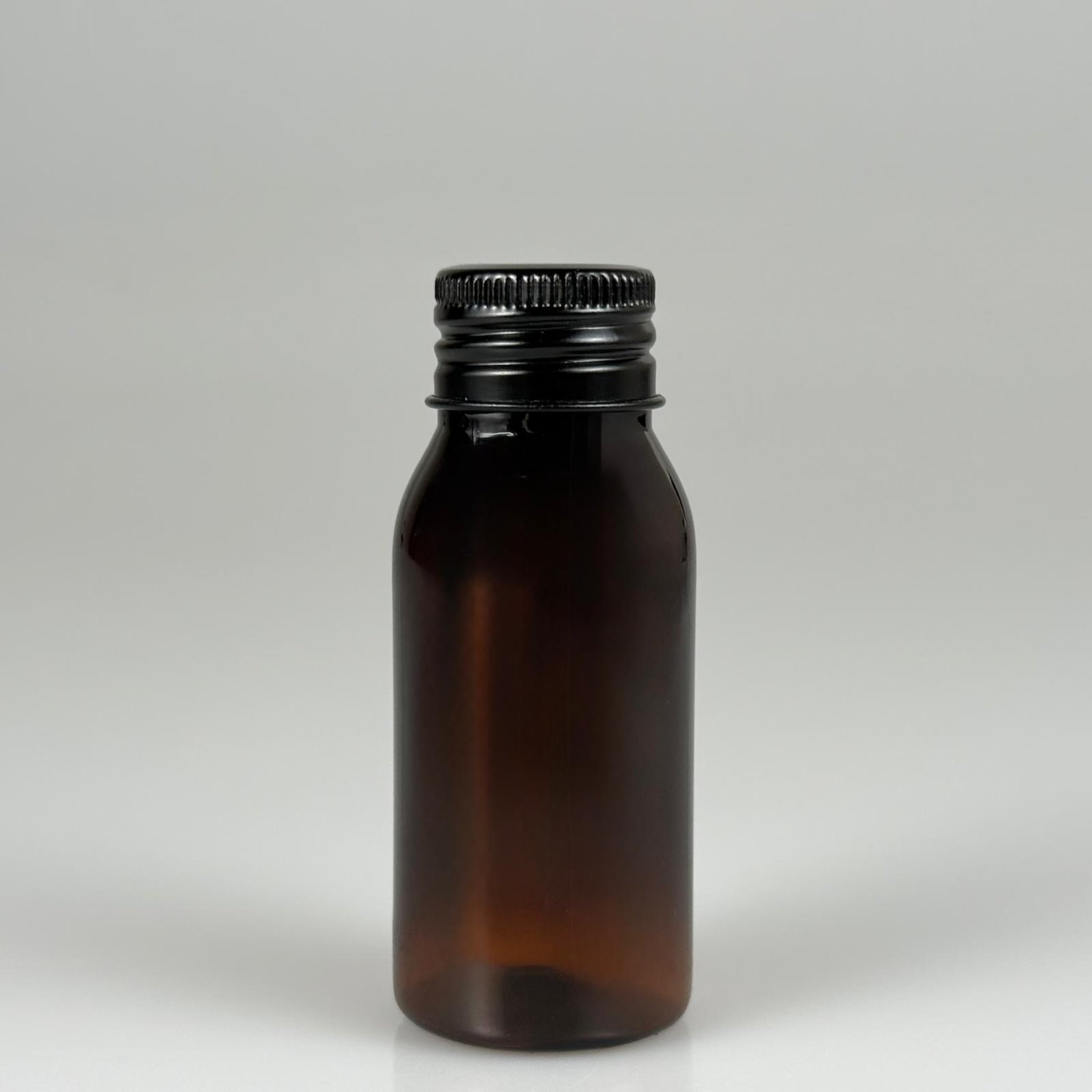 50 CC AMBER SERT MODEL PET ŞİŞE (24 AĞIZ) + KÖPÜK CONTALI SİYAH METAL ALÜMİNYUM KAPAK TAKIM - 50 ML KAPAKLI KAHVERENGİ PLASTİK ŞİŞELER