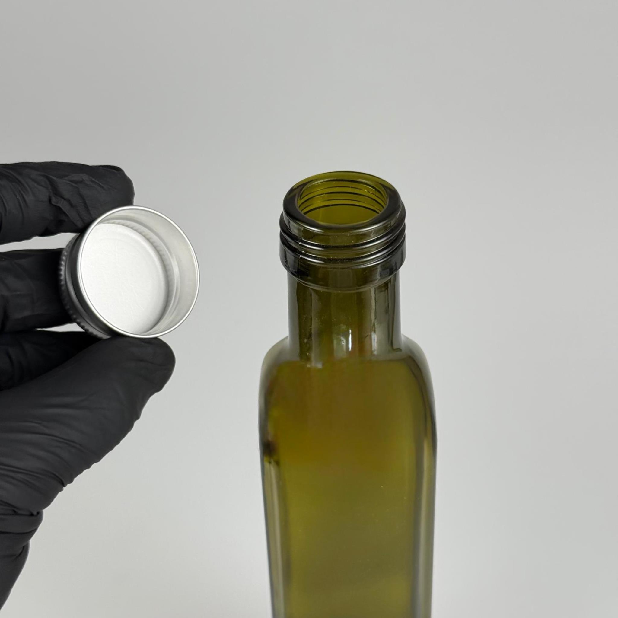 250 CC YEŞİL MARASKA CAM ŞİŞE - GÜMÜŞ METAL ALÜMİNYUM KAPAKLI - 250 ML KÖŞELİ YAĞ ŞİŞESİ - SİRKE ŞİŞESİ