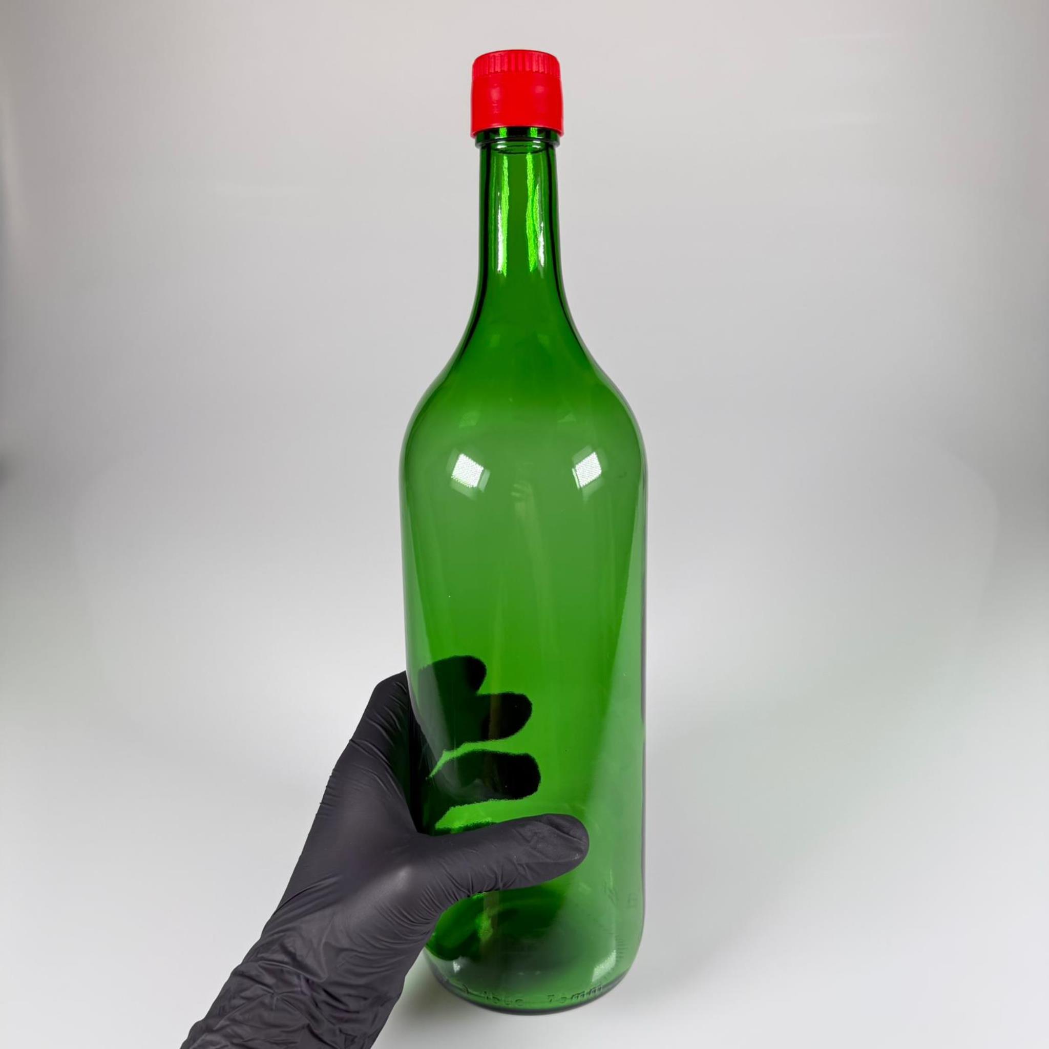 1500 CC CAM ŞİŞE YEŞİL - KIRMIZI AKITICILI DROP STOP KAPAKLI - 1500 ML CAM ŞİŞE - 1,5 LT CAM ŞİŞE