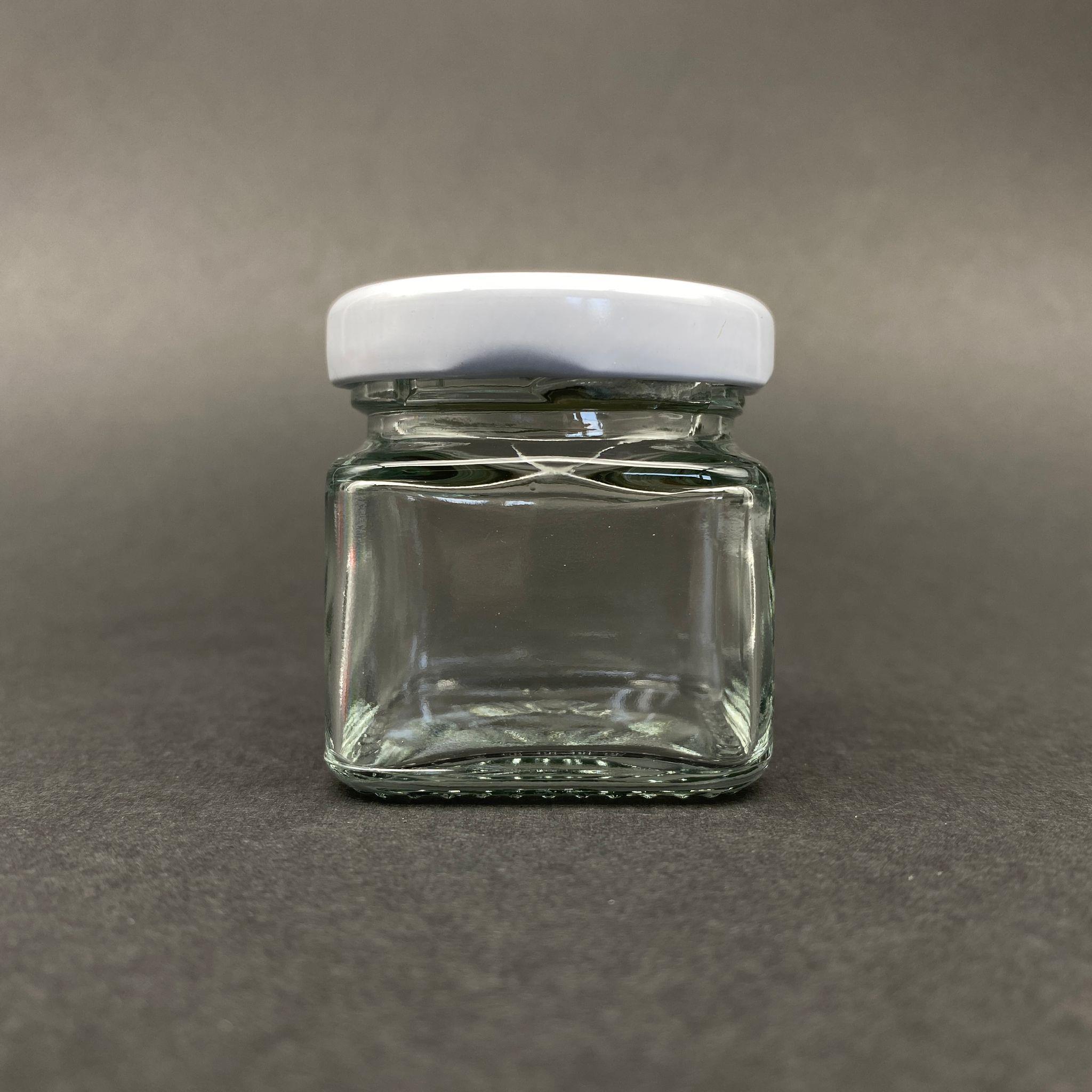 40 CC KARE KAVANOZ - BEYAZ METAL KAPAKLI - 40 ML KÖŞELİ TİP CAM KAVANOZ