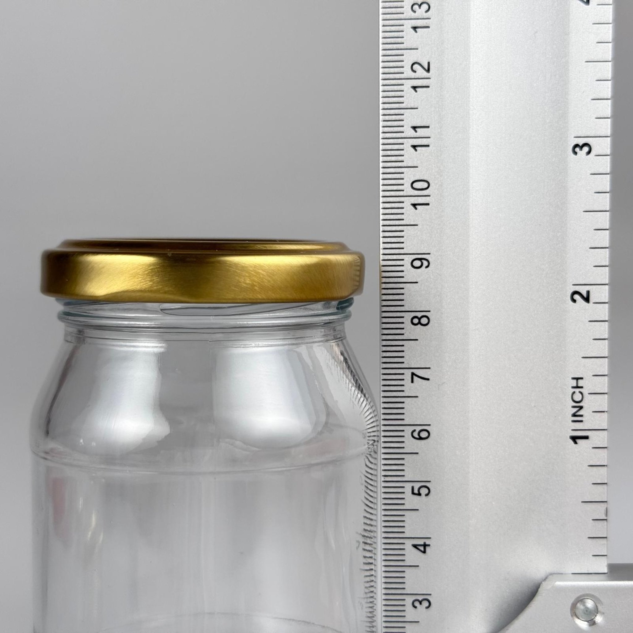 190 CC CAM KAVANOZ - GOLD METAL KAPAKLI + KENDİNDEN YAPIŞKANLI SIZDIRMAZ CONTALI TAKIM - 190 ML TOMBUL KAVANOZ