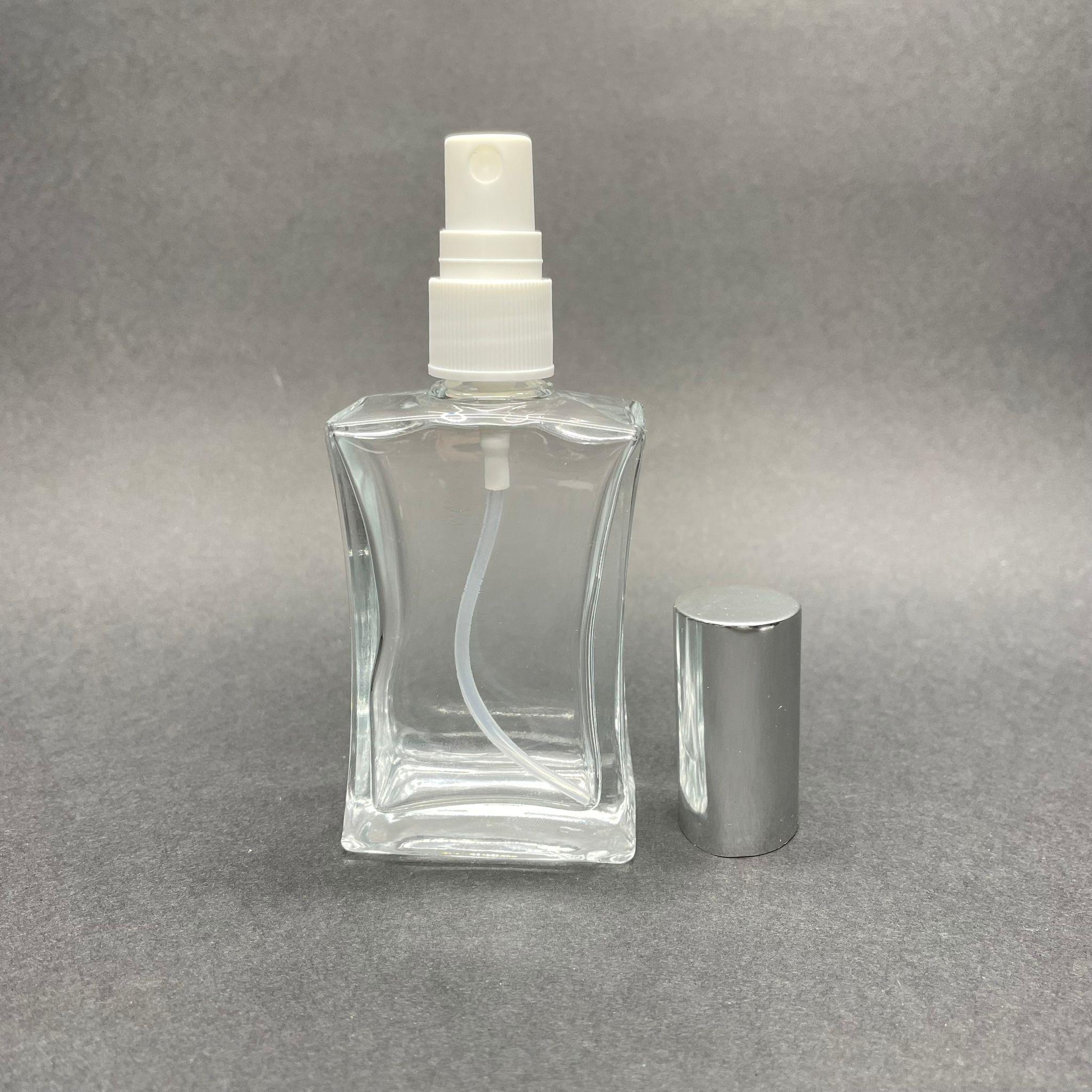50 CC İNCE BELLİ PARFÜM ŞİŞESİ (DİKDÖRTGEN) GÜMÜŞ KAPAKLI - SPREYLİ - 50 ML BOŞ PARFÜM ŞİŞESİ - 1. KALİTE İTHAL CAM