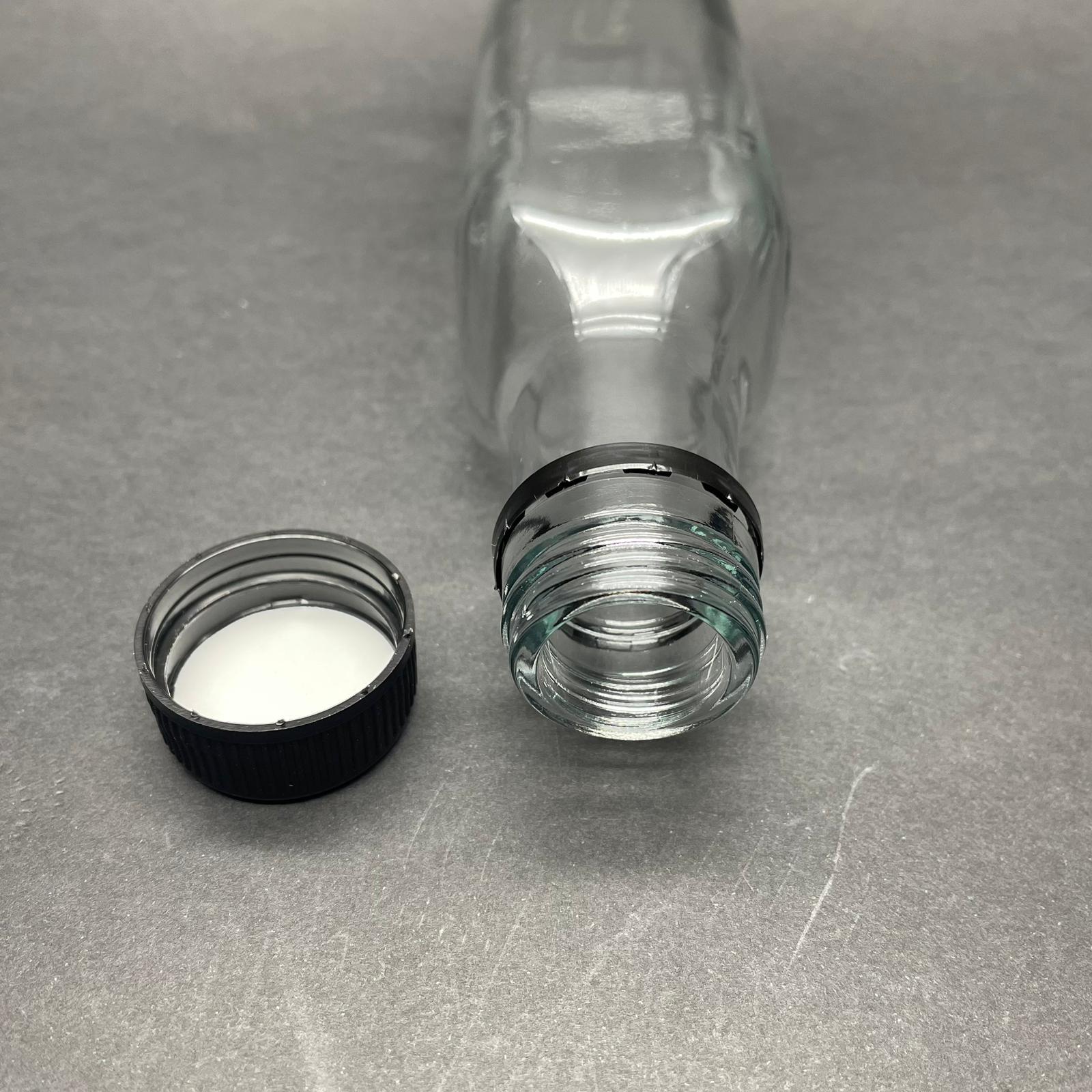 250 CC MARASKA CAM ŞİŞE - SİYAH KİLİTLİ PLASTİK KAPAKLI - 250 ML KÖŞELİ YAĞ ŞİŞESİ - SİRKE ŞİŞESİ - KAPAK MARKASI BERICAP