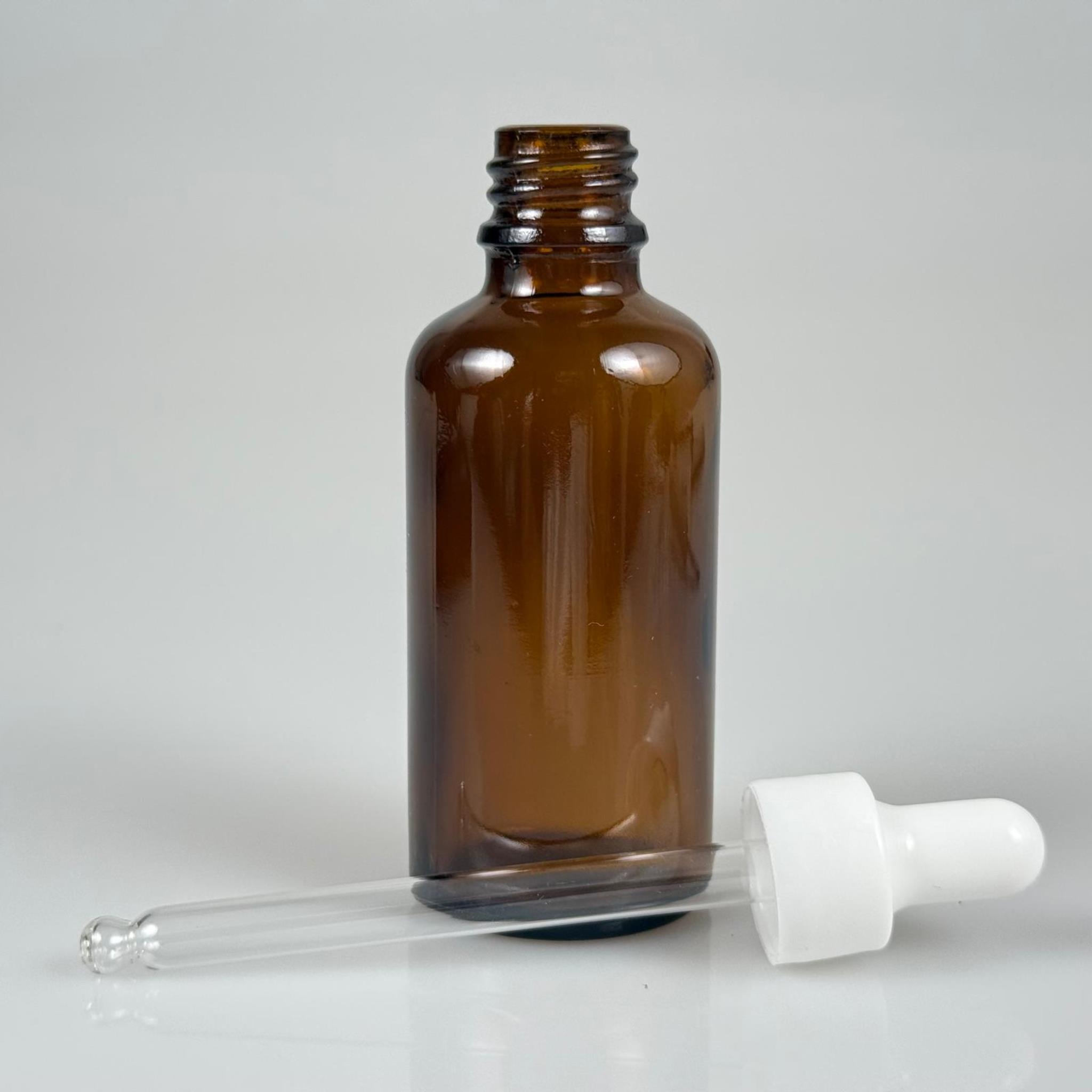 50 CC AMBER CAM DAMLALIKLI ŞİŞE - BEYAZ EMZİK + BEYAZ DÜZ KAPAK + CAM PİPET TAKIM - 50 ML KAHVERENGİ DAMLALIKLI ŞİŞE SETİ