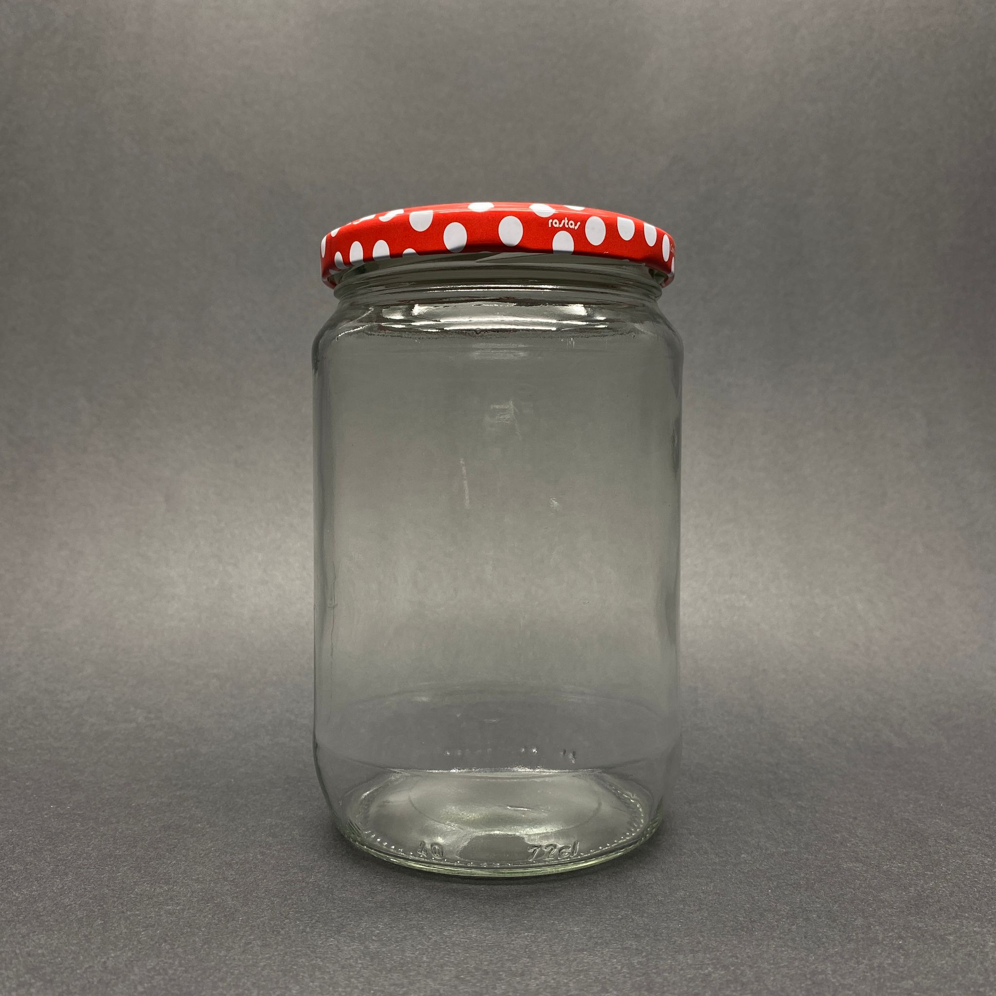 720 CC CAM KAVANOZ - KIRMIZI PUANTİYE DESENLİ METAL KAPAKLI - 720 ML CAM KAVANOZ - KONSERVE KAVANOZU