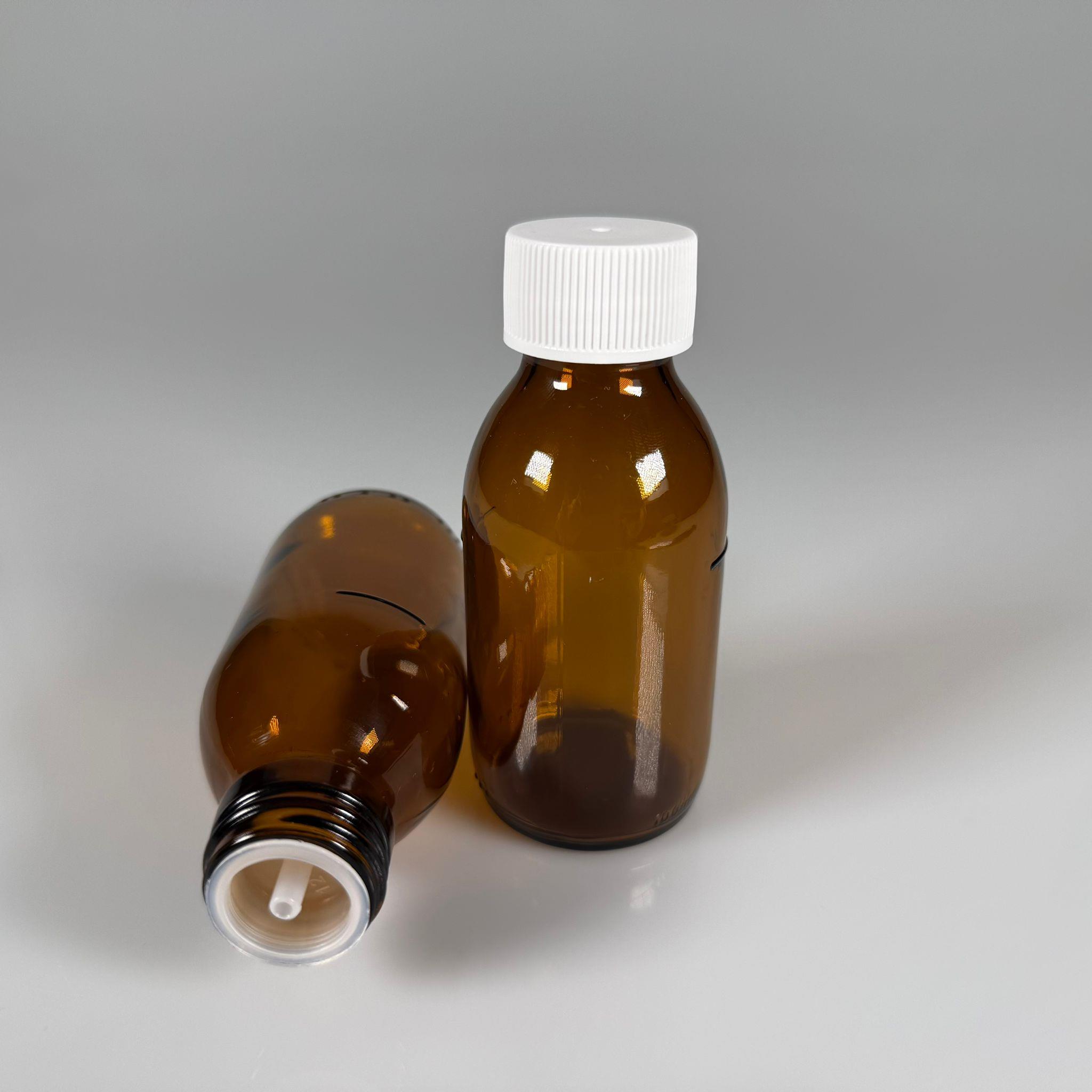 100 ML DOLUMU KOLAY, GENİŞ AĞIZLI İÇTEN DAMLALIKLI ŞİŞE (28 MM AĞIZ)  - 100 CC BEYAZ CONTALI KAPAKLI İÇTEN DAMLALIKLI CAM ECZA ŞİŞESİ - AMBER KAHVERENGİ