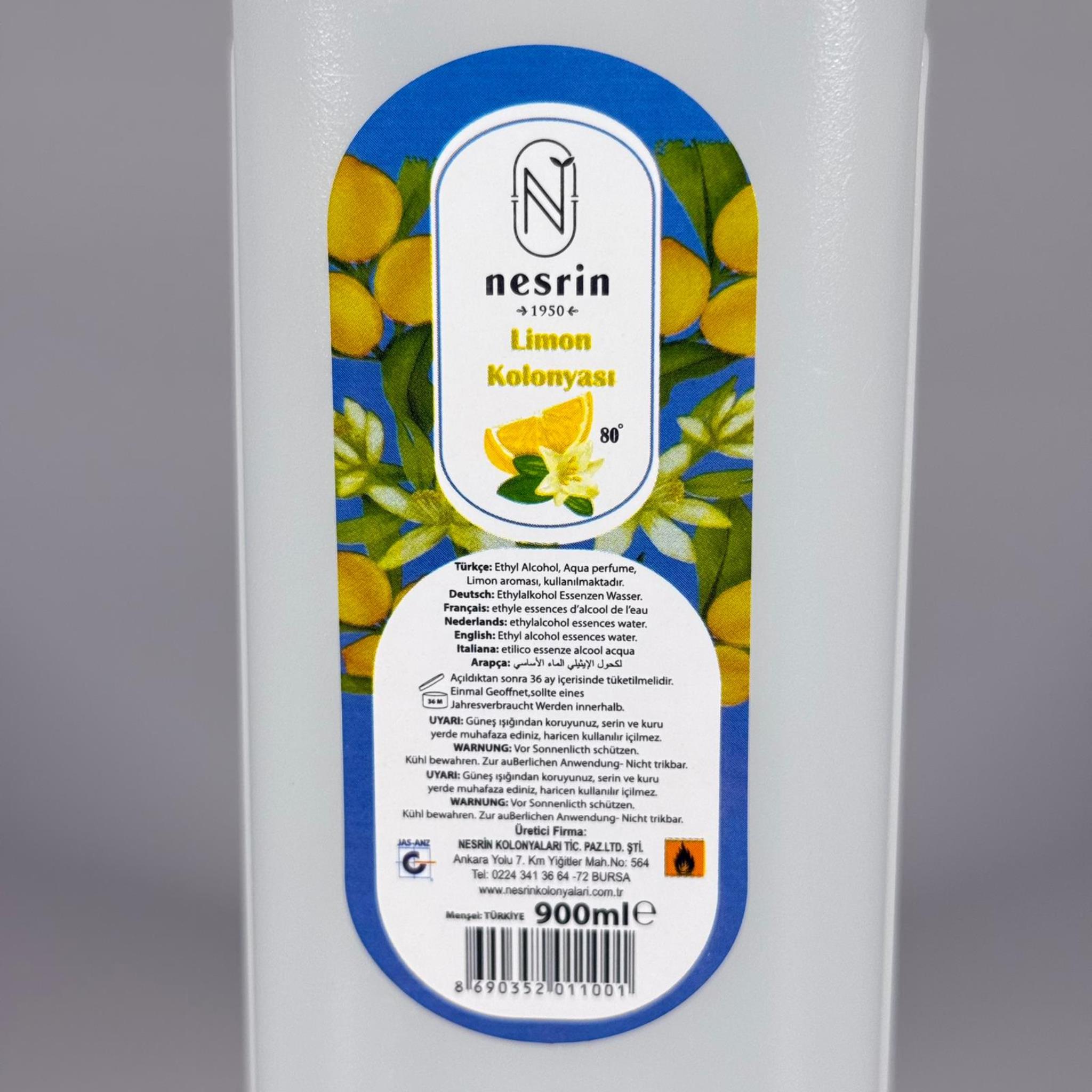 KOLONYA 900 ml NESRİN MARKA 80 DERECE - ÜCRETSİZ RENKLENDİREBİLİRİZ