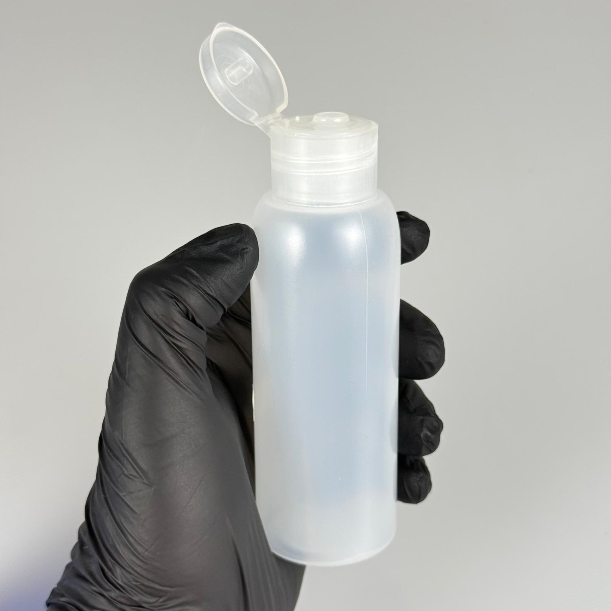 100 ML SIKILABİLİR YUMUŞAK PE POLİETİLEN PLASTİK ŞİŞE - ŞEFFAF FLİPTOP ŞAMPUAN KAPAKLI - 100 cc sos, yağ, kartuş, mürekkep vb için boş şişeler