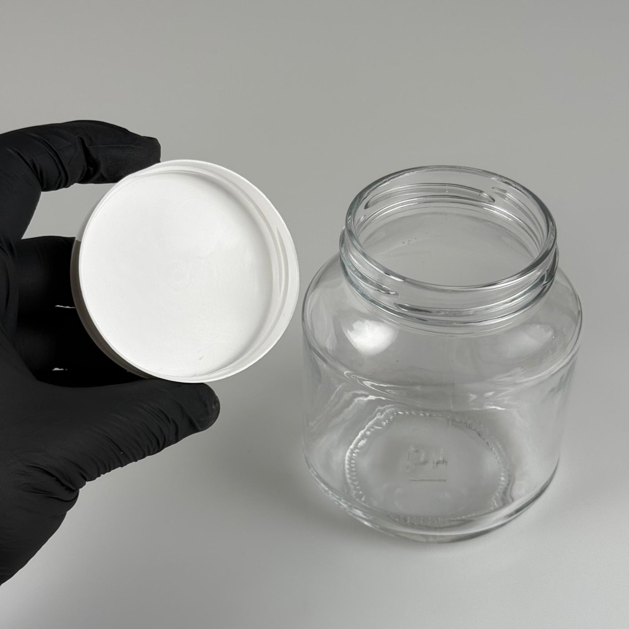 340 CC YASSI CAM KAVANOZ - BEYAZ PLASTİK KAPAKLI - 340 ML ÇİKOLATA KAVANOZU - REÇEL KAVANOZU