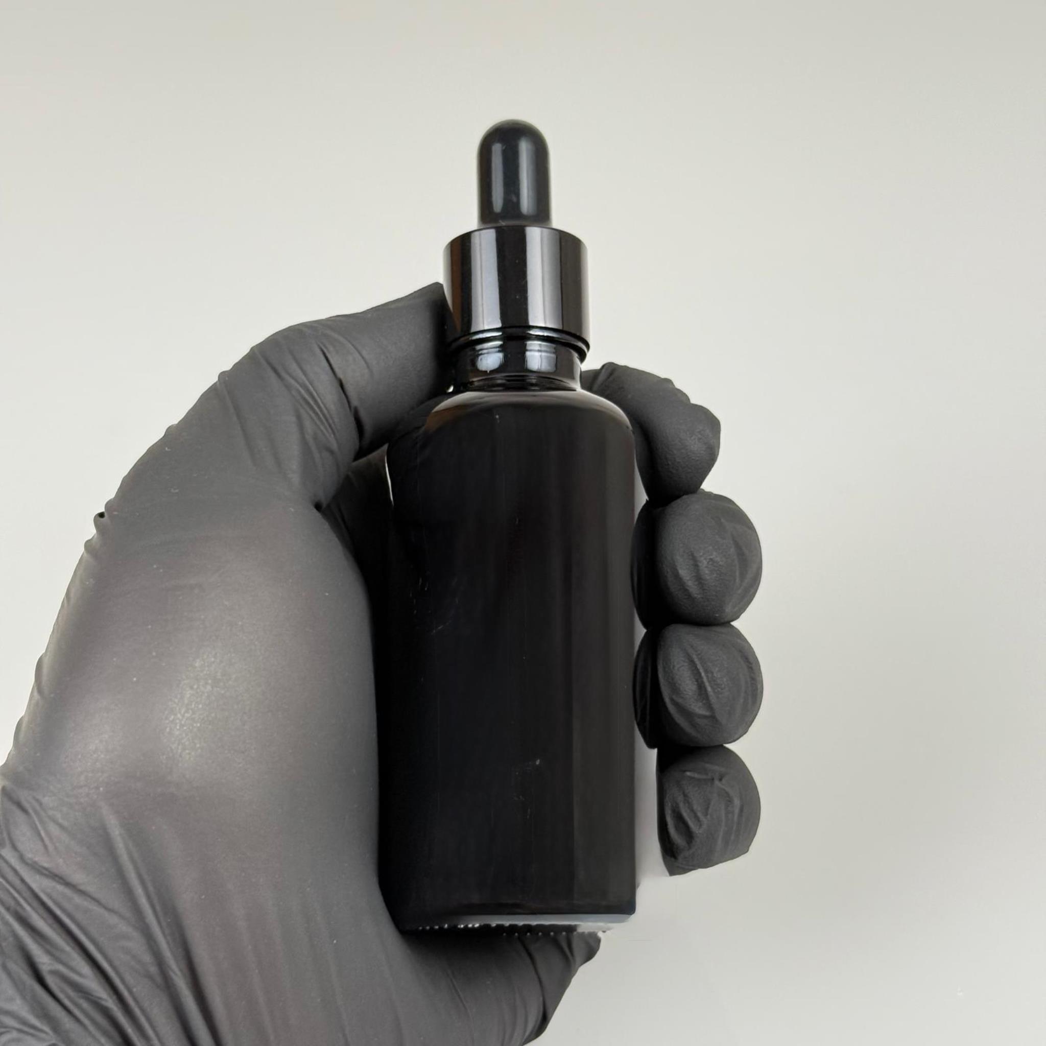 50 CC SİYAH CAM DAMLALIKLI ŞİŞE - SİYAH EMZİK - SİYAH  METALİK KAPAK - 50 ML SİYAH CAM DAMLALIKLI ŞİŞE