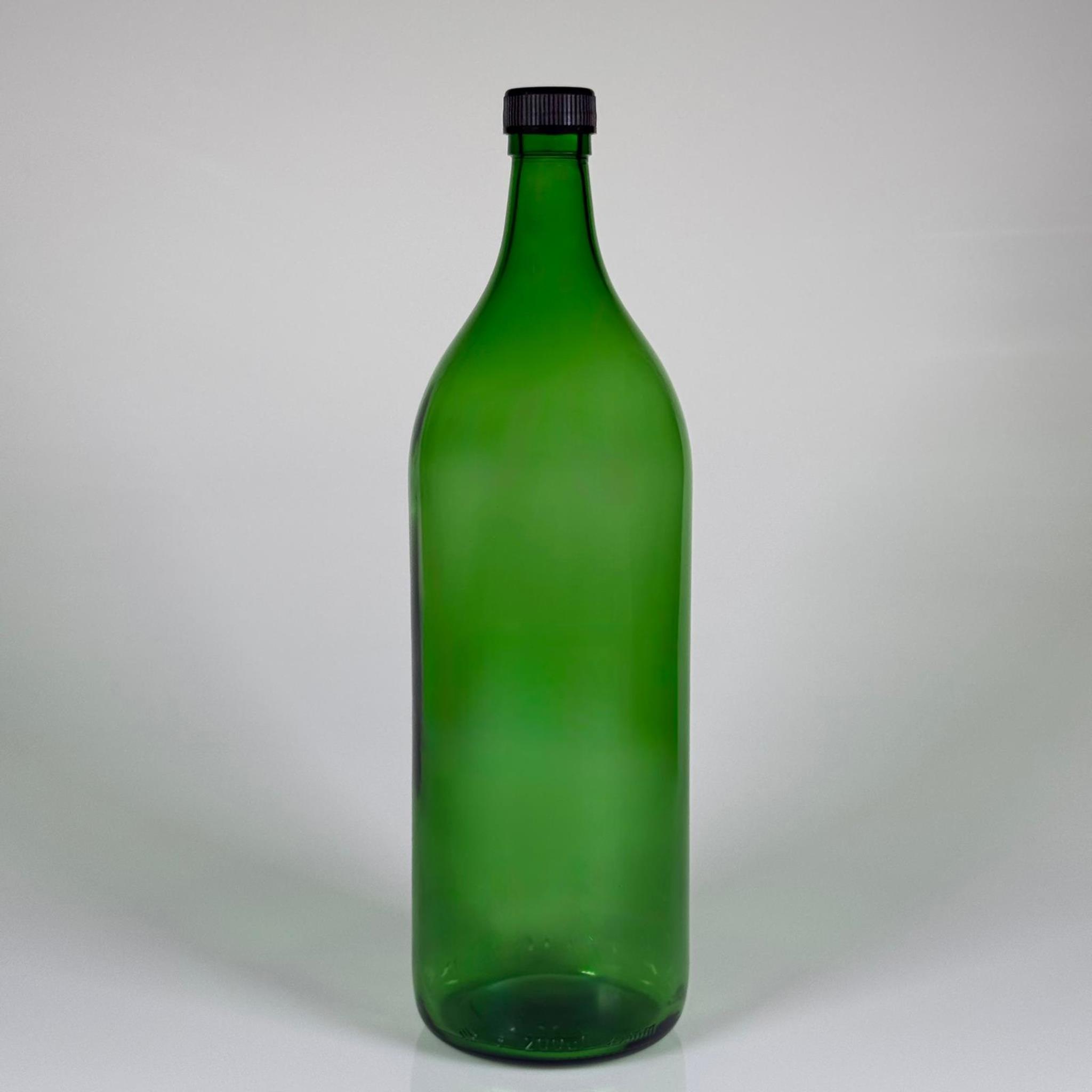 2000 CC YEŞİL CAM ŞİŞE - SİYAH PLASTİK KAPAKLI - 2 LİTRE YEŞİL CAM ŞİŞE