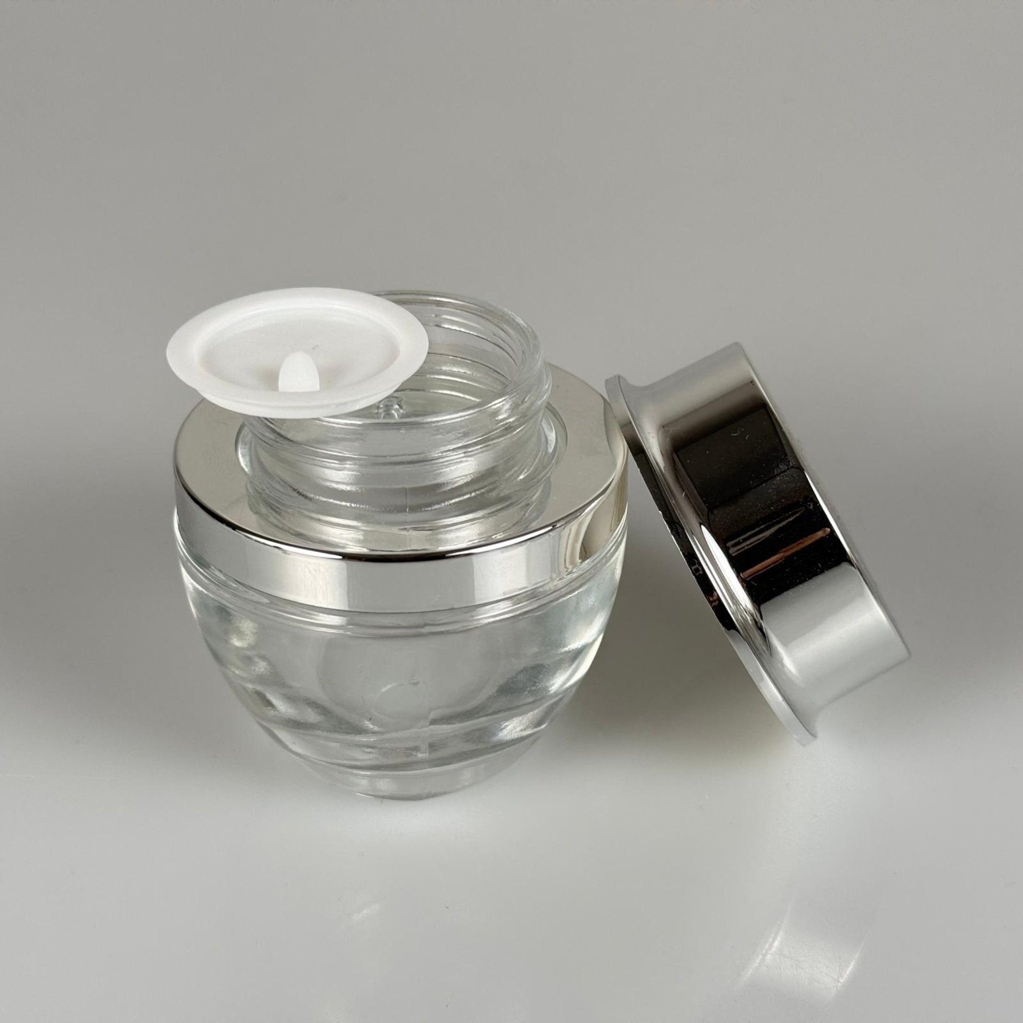 50 ML ROMA KAVANOZ - GÜMÜŞ METAL KAPAKLI TIPALI BOŞ LÜX TAKIM KREM KAVANOZU