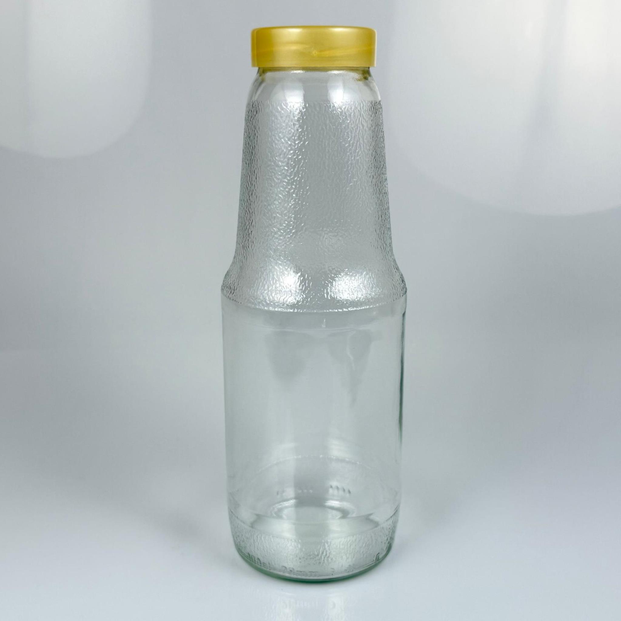 1000 CC CAM ŞİŞESİ + GOLD PLASTİK KAPAK - 1 LİTRE PLASTİK KAPAKLI CAM ŞİŞE