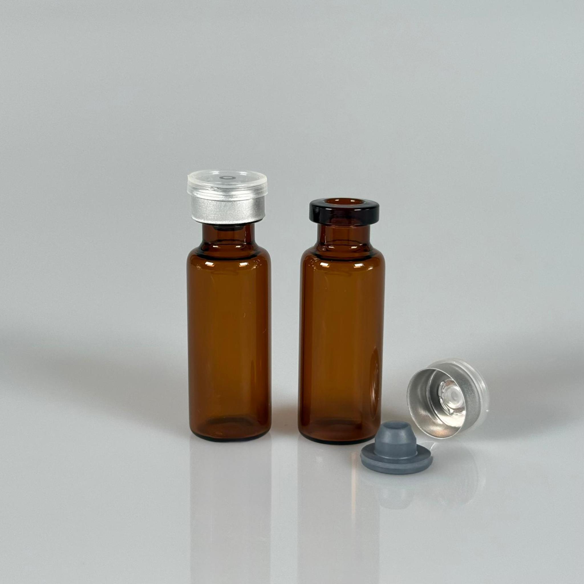 4 ML vial flakon şişe - 13 ağız 4 cc amber cam ilaç şişesi + kauçuk butil enjektör tıpası + gümüş alüminyum kapaklı takım