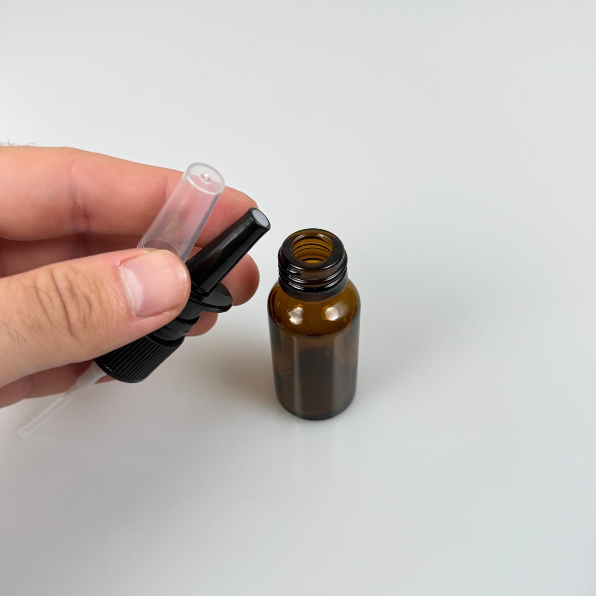 10 CC AMBER CAM ŞİŞE SİYAH BURUN NAZAL SPREYLİ TAKIM - 10 ML SPREYLİ KAHVERENGİ CAM ŞİŞE - SIZDIRMAZ SPREYE TAM UYUMLU ÖZEL ŞİŞE
