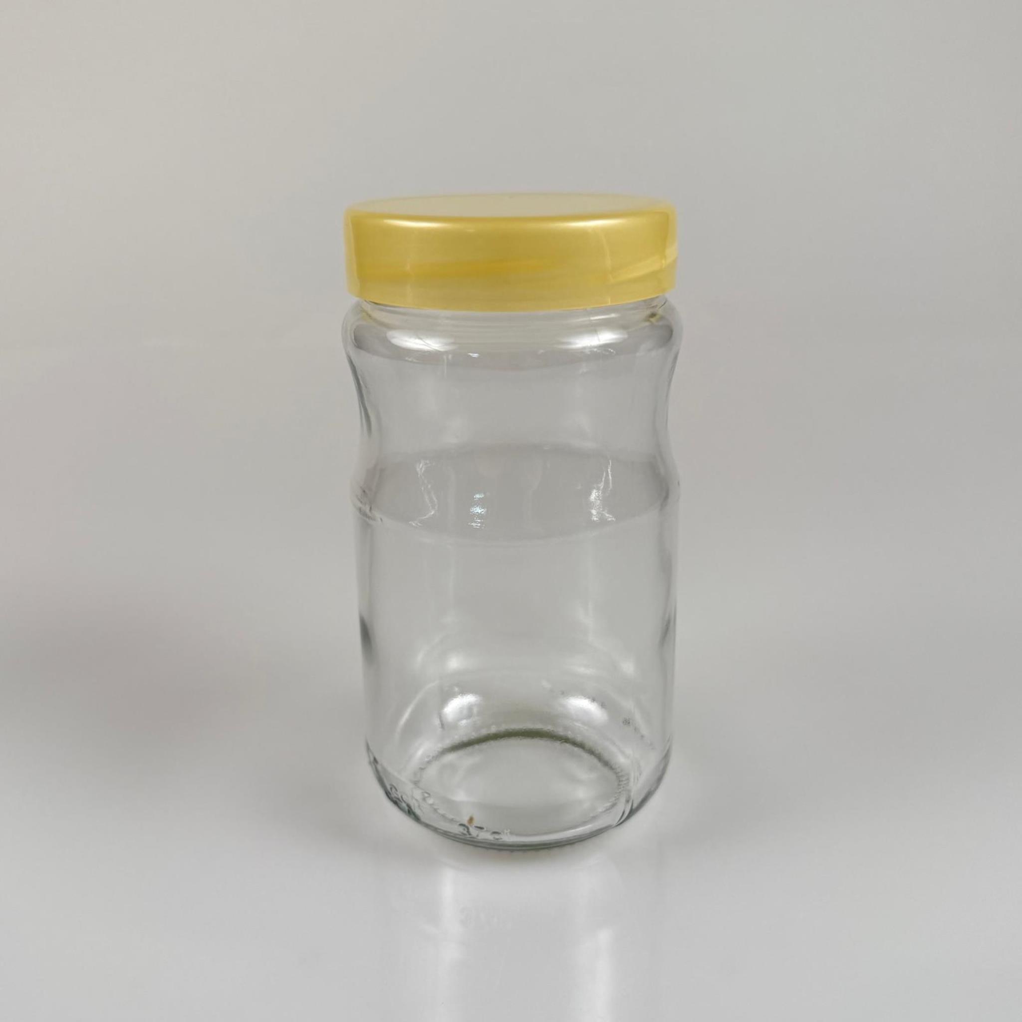 370 CC BOĞUMLU CAM KAVANOZ + GOLD PLASTİK KAPAK - 370 ML PLASTİK KAPAKLI CAM KAVANOZ