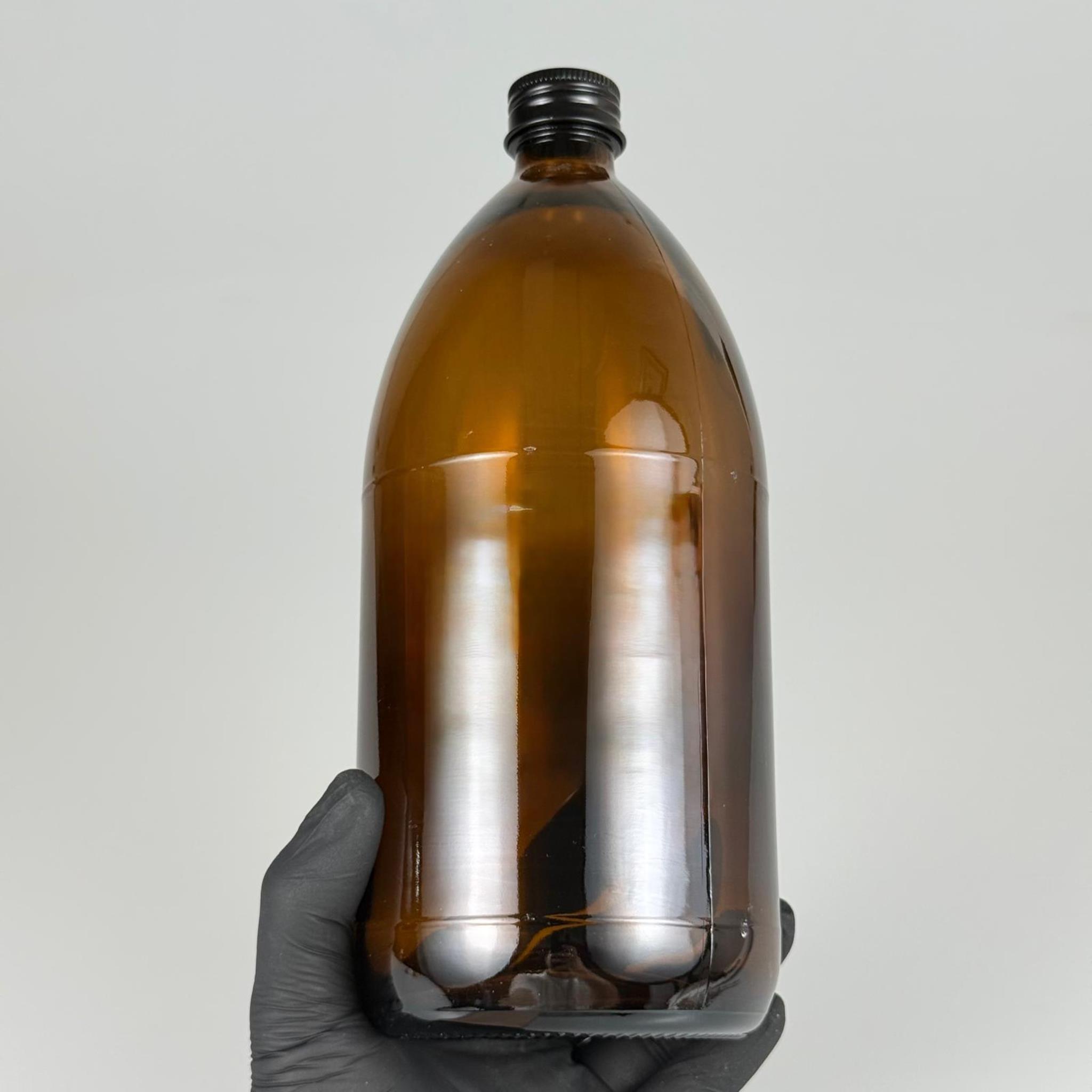 1000 CC AMBER TOMBUL ÖZEL SERİ CAM ŞİŞE - METAL ALÜMİNYUM SİYAH KÖPÜK CONTALI KAPAKLI - 1000 ML CAM ECZA ŞİŞESİ - KAHVERENGİ