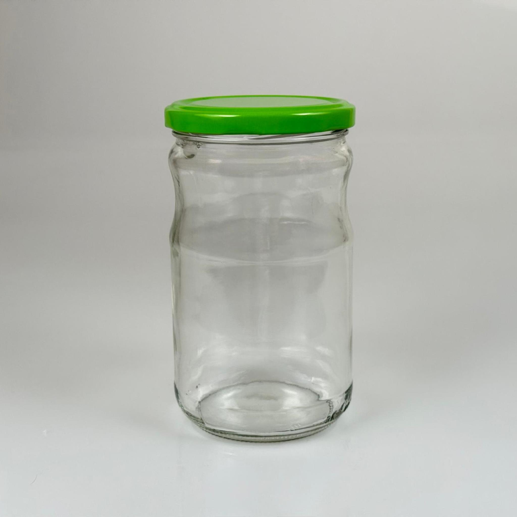 660 CC BOĞUMLU CAM KAVANOZ - AÇIK YEŞİL METAL KAPAKLI - 660 ML CAM KAVANOZ - KONSERVE KAVANOZU