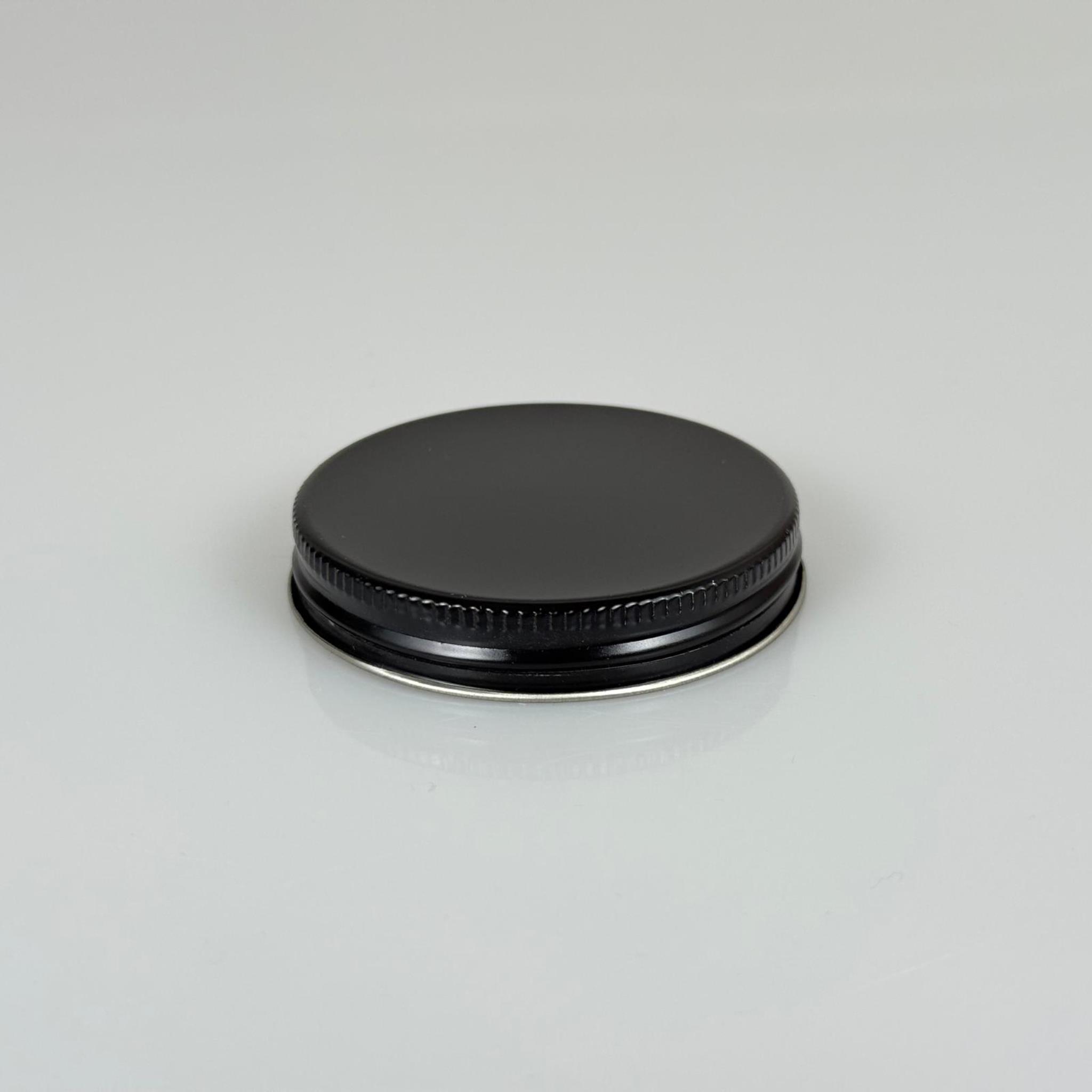 57 MM VİDALI PARLAK SİYAH METAL KAPAK (ŞİŞECAM 50 CC CAM KREM KAVANOZU KAPAĞI)