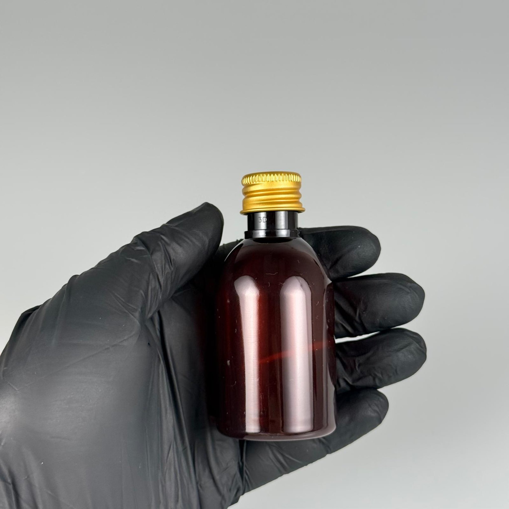 50  CC AMBER PET ŞİŞE + KÖPÜK CONTALI GOLD ALÜMİNYUM METAL KAPAKLI + KÖR TIPALI TAKIM - 50 ML KAHVERENGİ PLASTİK ŞİŞE
